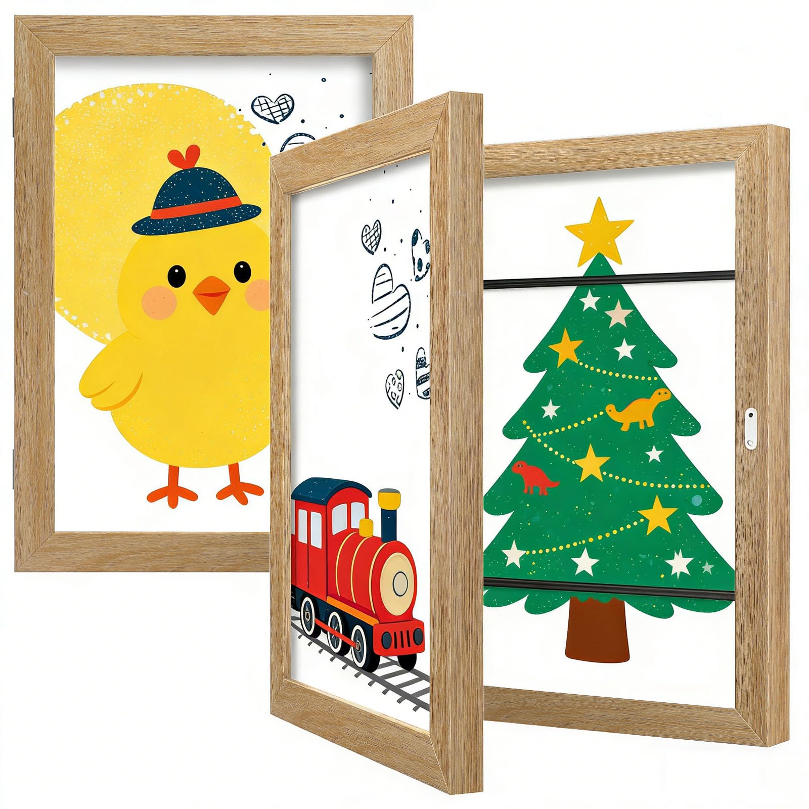 THMINS Confezione da 2 cornici artistiche in legno per bambini, 21 x 28 cm, apertura frontale e spazio per opere d'arte, disegni, artigianato 3D