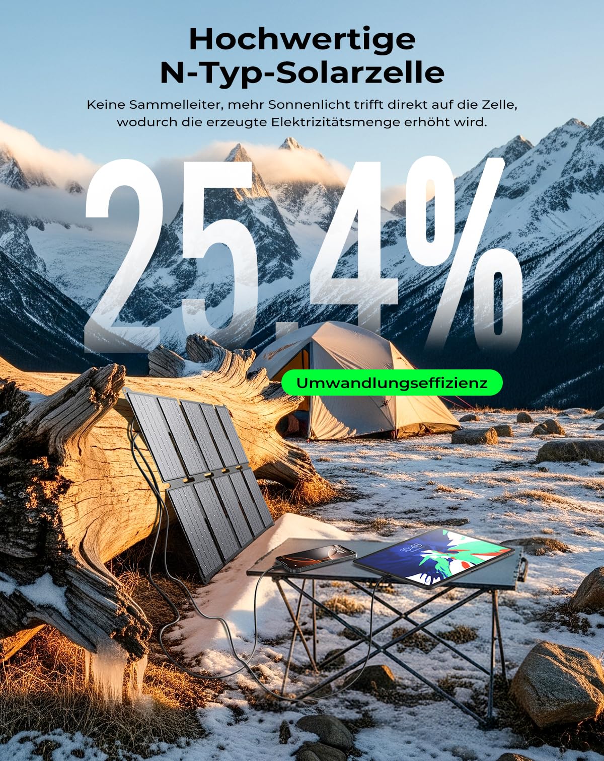 BigBlue Tragbarer 35W Tragbar Solar Ladegerät mit Schnellladung USB-A und PD 25W USB-C für Camping und Trekking, 0,7kg, IP68-Wasserdicht, Klappbares Solar-Ladegerät für iPhone/Android, iPad, Powerbank