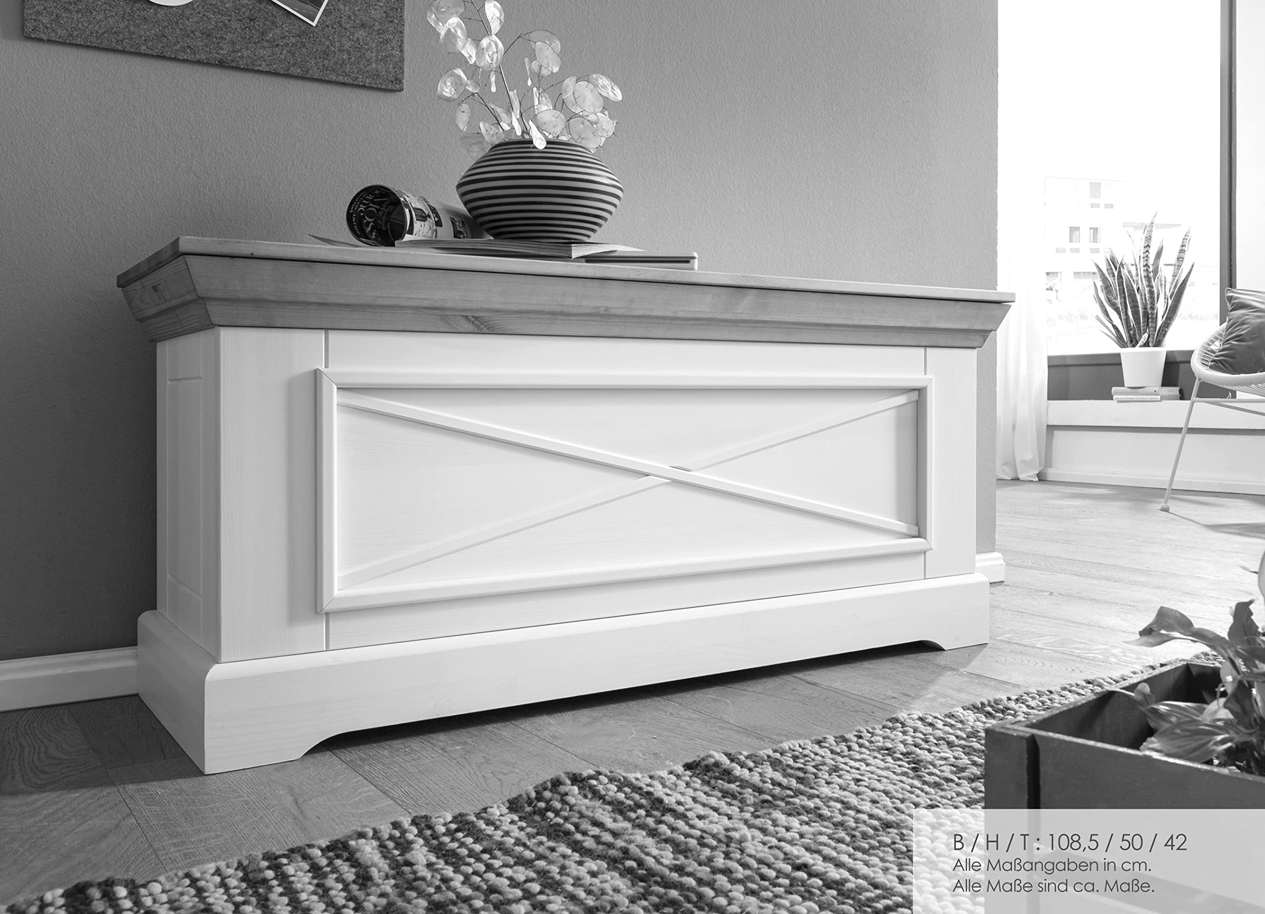 Woodroom Truhe Oslo in Kiefer massiv (BxHxT 109x50x42 cm) Weiß