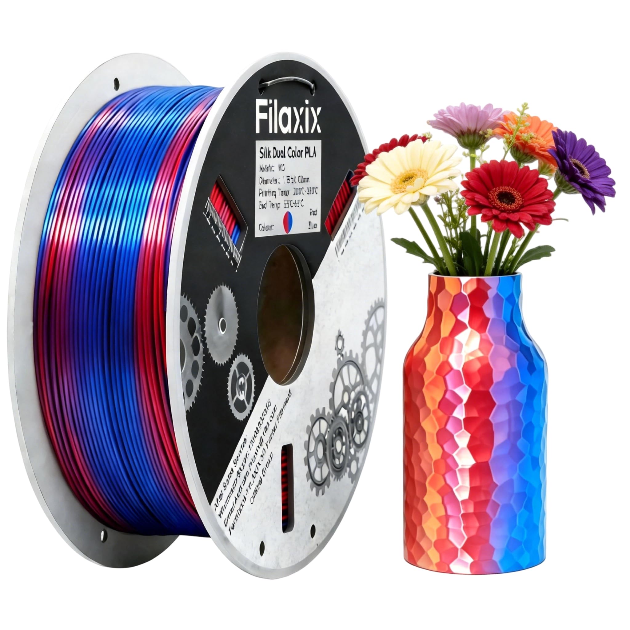 Silk Dual Color PLA Filament 1.75mm, Silk Shiny Coextrusion Filament, Compatible with Bambu LAB,Creality K1C,QIDI MAX3, FLASHFORGE Adventurer 5M, Prusa MK4 FDM 3D Printer,Red Blue,1KG