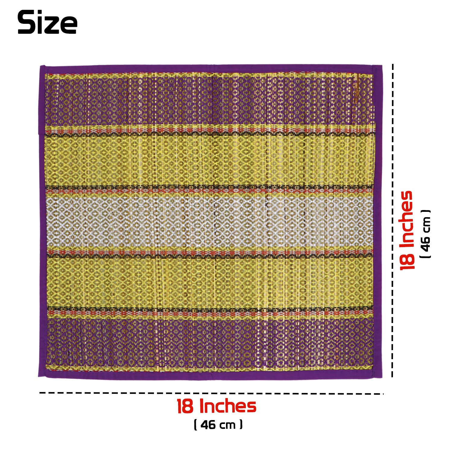 HOKIPO Natural River Grass Handcrafted Pooja Floor Mats/Meditation Prayer, Sittting, Aasan Mat Chatai Set of 8, 18x18 Inches (IN78-PR*8) 1
