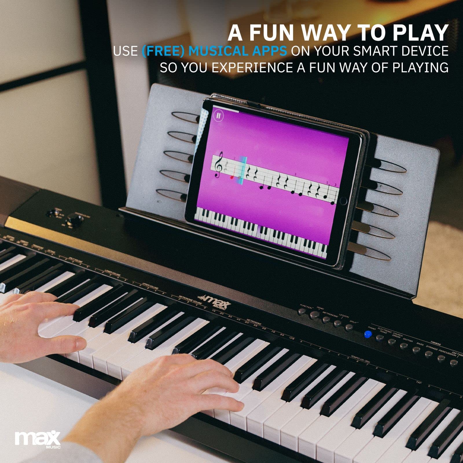 MAX KB6 Piano Digital, Teclado Electrónico de 88 teclas sensibles al tacto, pedal de sostenido, reproductor/grabador de MP3