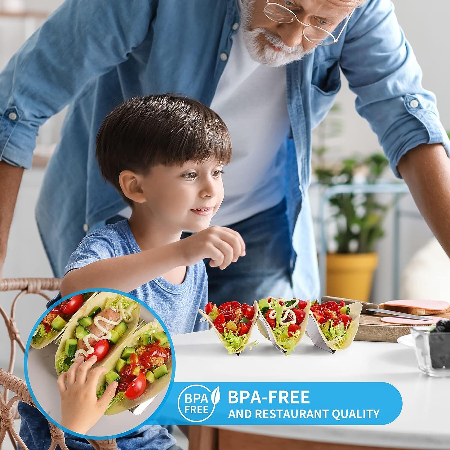 Homaxa Taco Holders 2 Packs - Stainless Steel Taco Stand Rack Tray Style by, Oven Safe for Baking, Dishwasher and Grill Safe 3