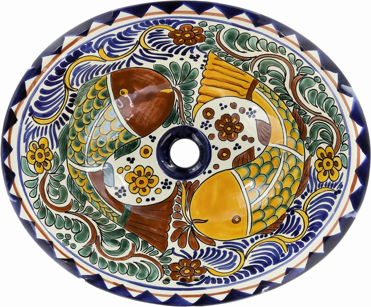 14" x 17" Talavera Mexican Ceramic Bathroom Sink Oval Drop-in - Cabo