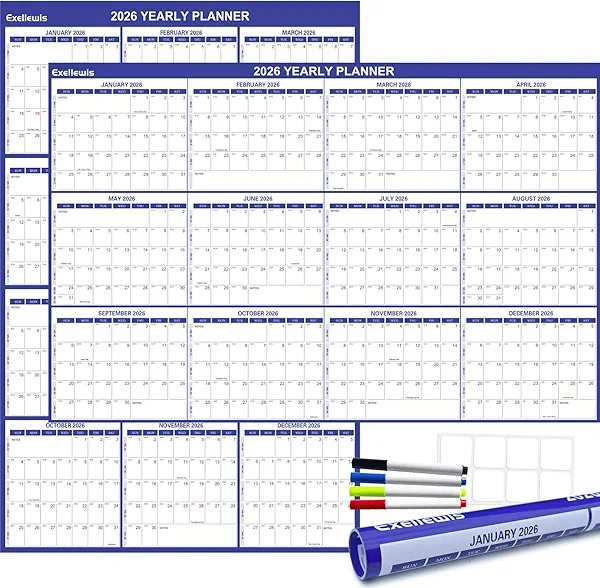 2026 Wall Calendar 24.4" x 37.4", 12 Months from January to December, Dry Erase Large Annual Yearly Planner, Horizontal/Vertical Calendar for Easy Planning, Organizing (indigo)