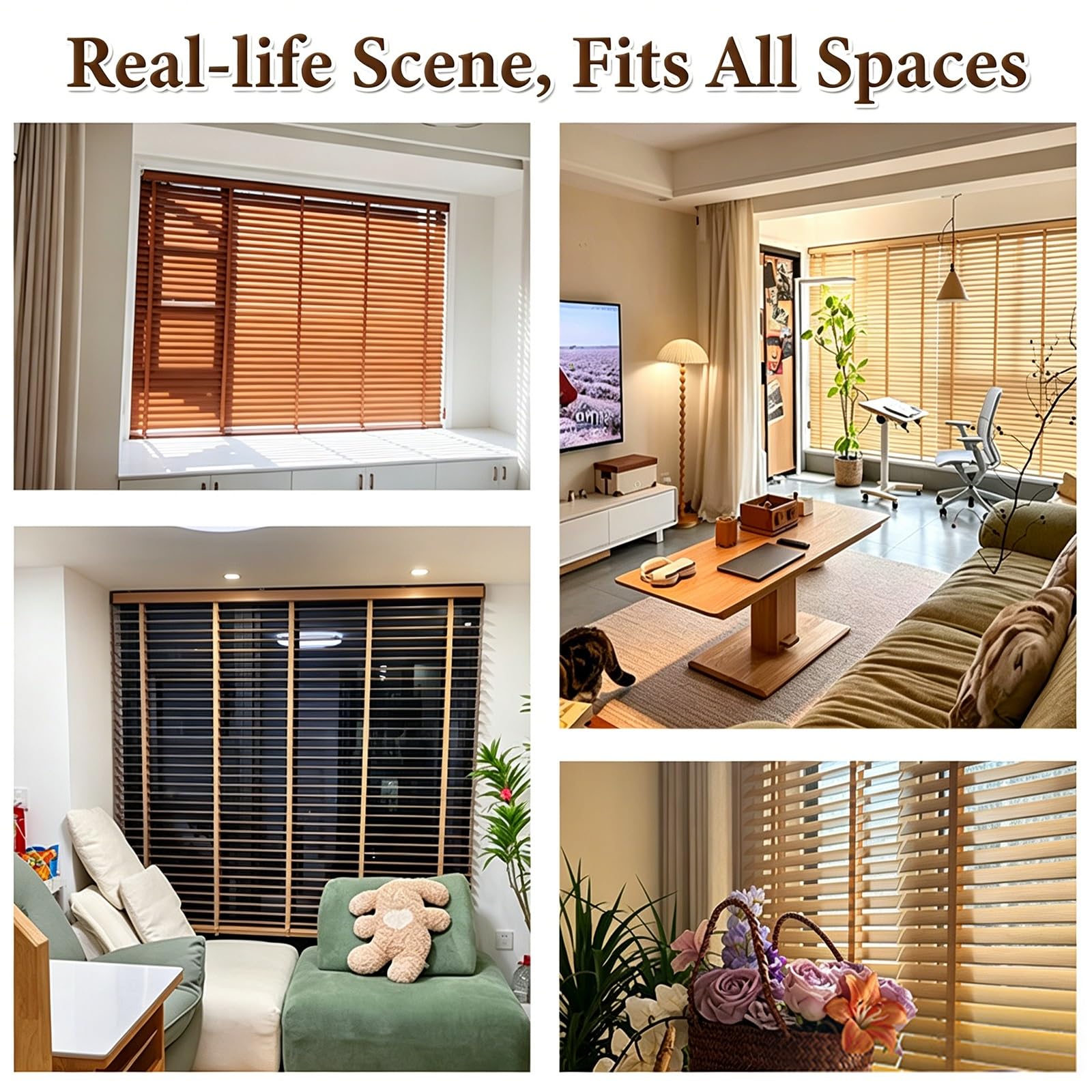 Fenster Jalousien Innen Fensterrahmen Sonnenschutz Fenster Innen mit 5 cm Lamellen Wasserfeste Sichtschutz Holzjalousie für Zuhause Büro Ausstellungsraum Geschäft(W45xH39in)