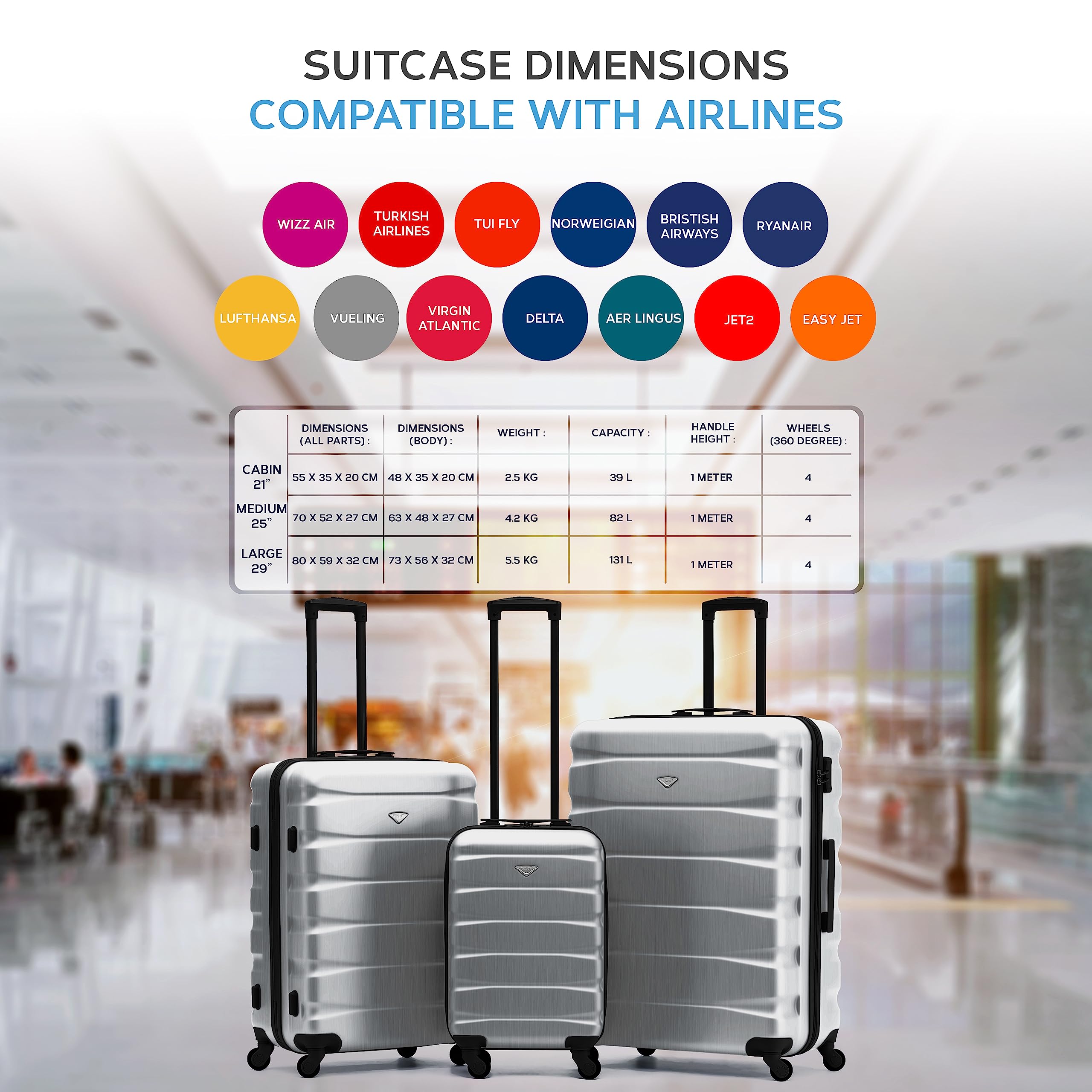 Flight Knight Lightweight 4 Wheel ABS Hard Case Extra Large Suitcase Approved for Over 100 Airlines Including easyJet, British Airways, Ryanair, Jet2, Emirates & Many More - Check-in Large Size 29"