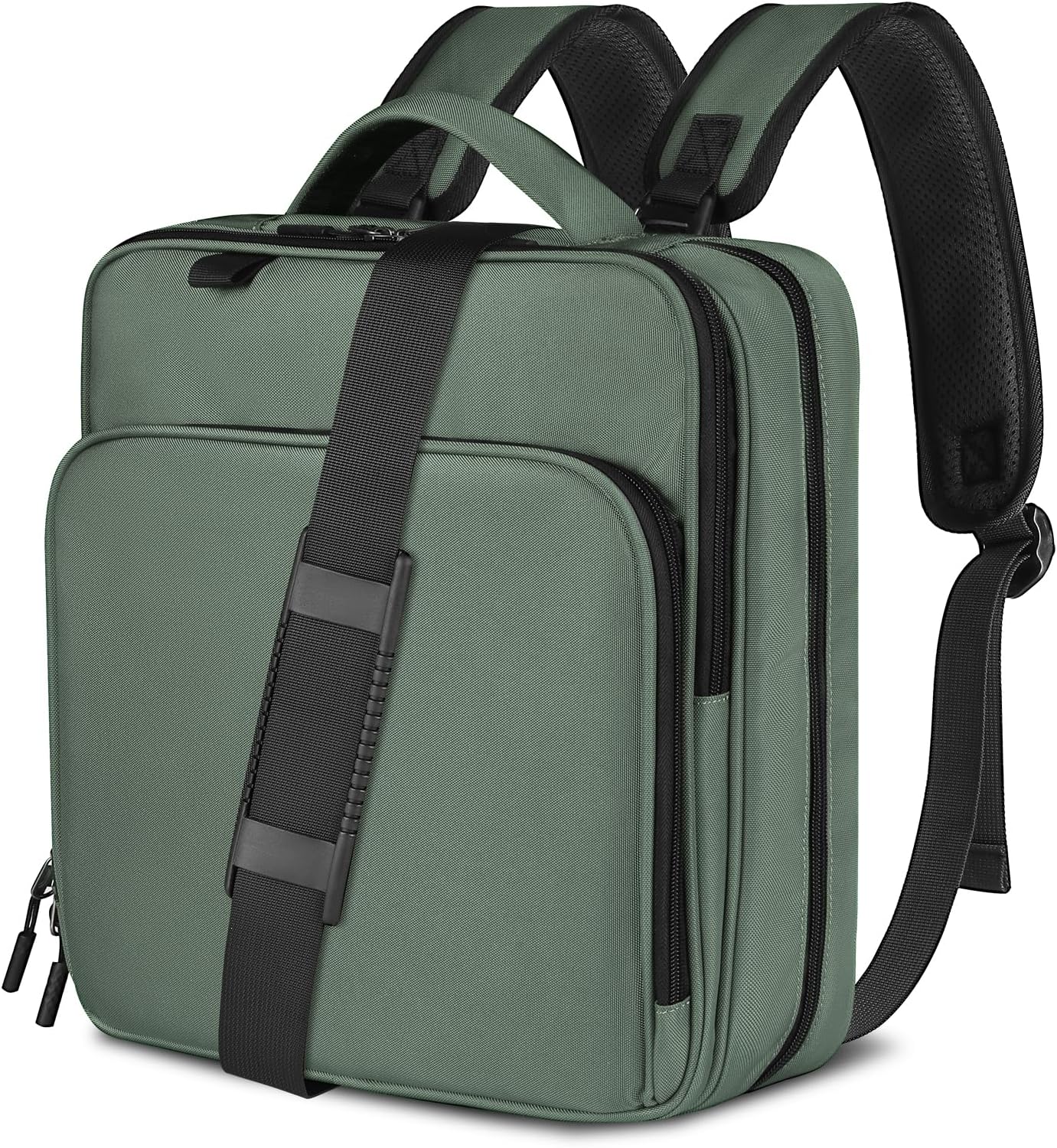 LLi Cufite Zippered Binder Bag, 2-inch 3-Rings with Multiple Pockets File Folder - 500 Sheet Capacity, Up to 14‘’ Laptop and Tablet, Detachable Backpack Straps & Shoulder Use for School Dark Green