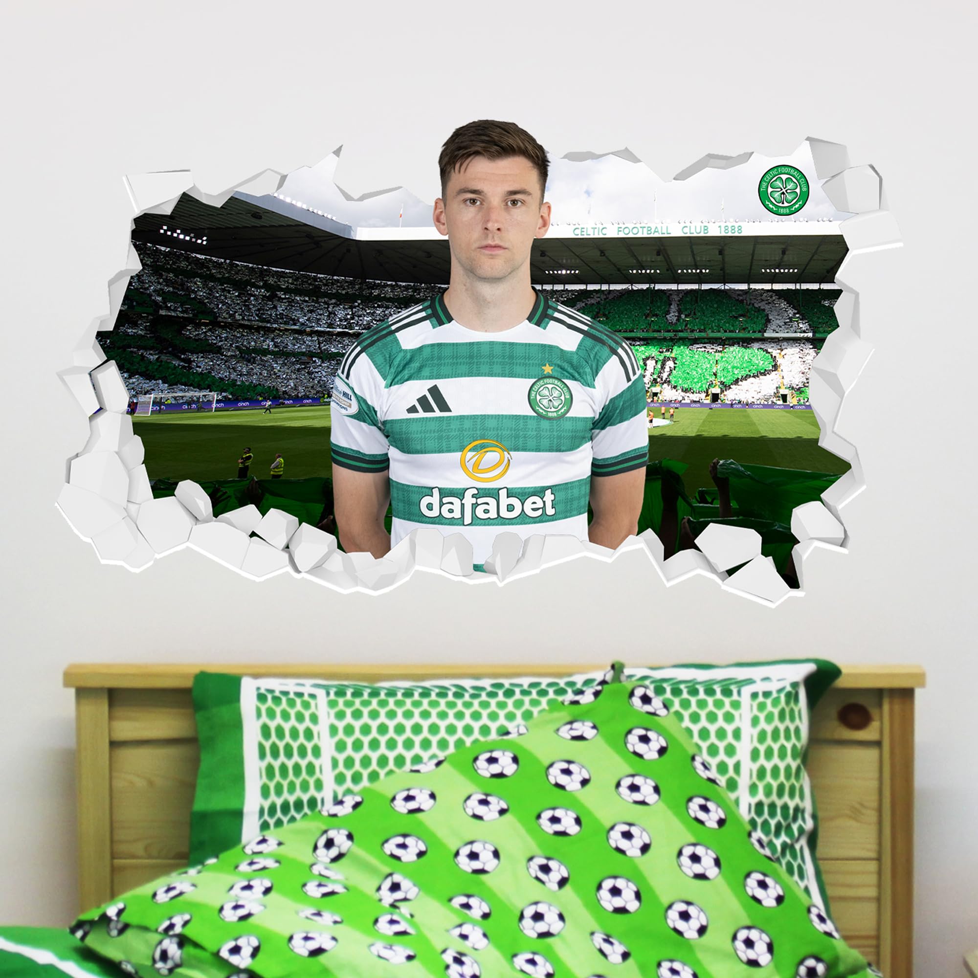 Celtic FC Wall Sticker - Tierney 25/26 Broken Wall Decal Football Art (90cm Width x 50cm Height)
