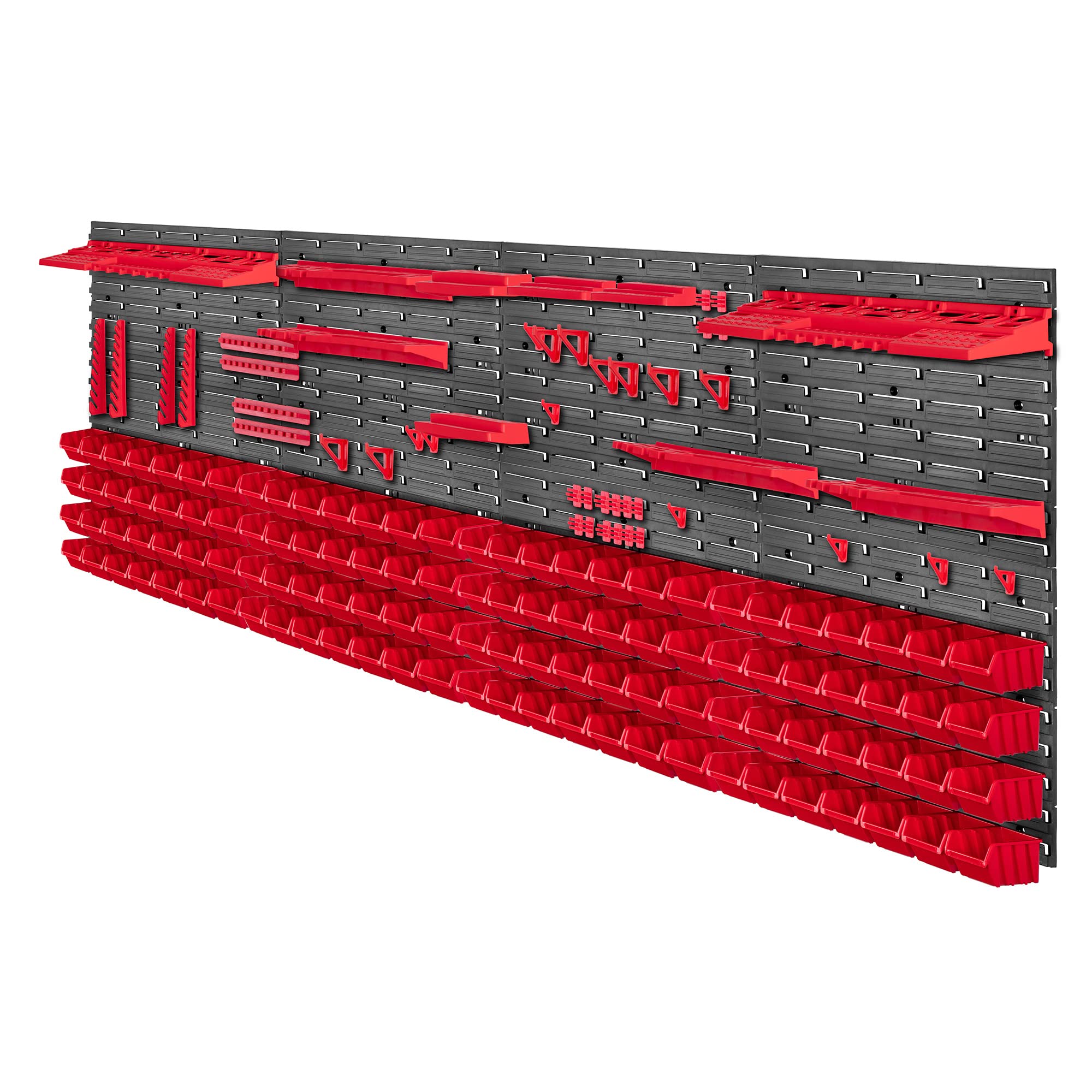 KADAX Lot de 162 Grande étagère murale à outils, système de stockage 232 x 78 cm, en plastique robuste, système modulaire résistant aux UV, plaques murales extensibles, étagère d'atelier (rouge