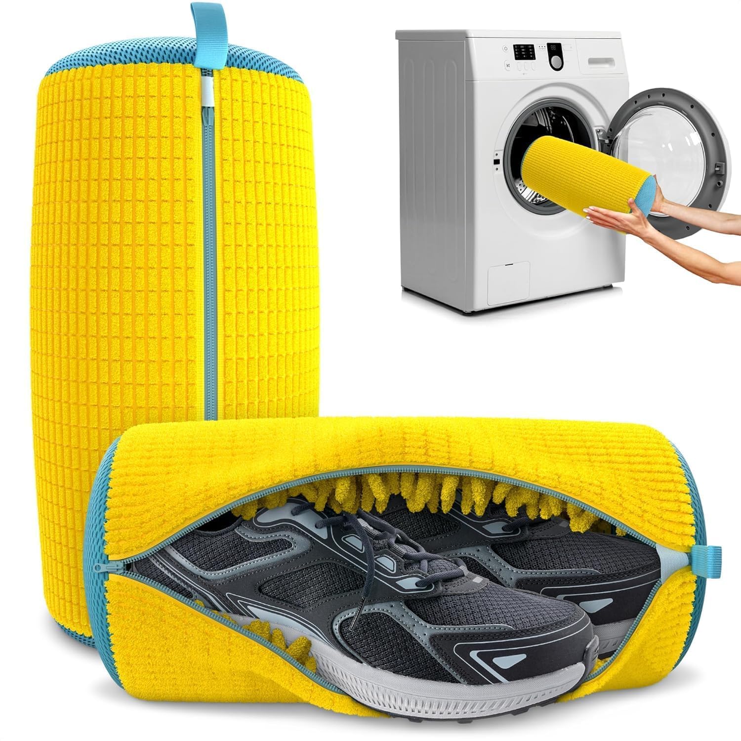 Shoe Washing Machine Bag, Polyester Laundry Organiser with Invisible Side Zipper, 360° Cleaning for Sneakers, Trainers, Delicates, Toys, Yellow-image-40