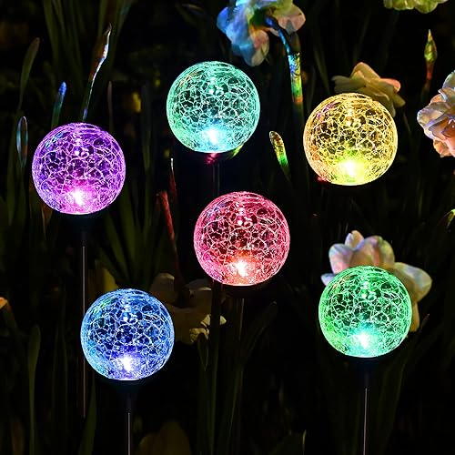 Miniatura 6 de SOLPEX Paquete de 6 luces solares de jardín, luces solares decorativas para exteriores, luces solares de globo impermeables para patio y Navidad,