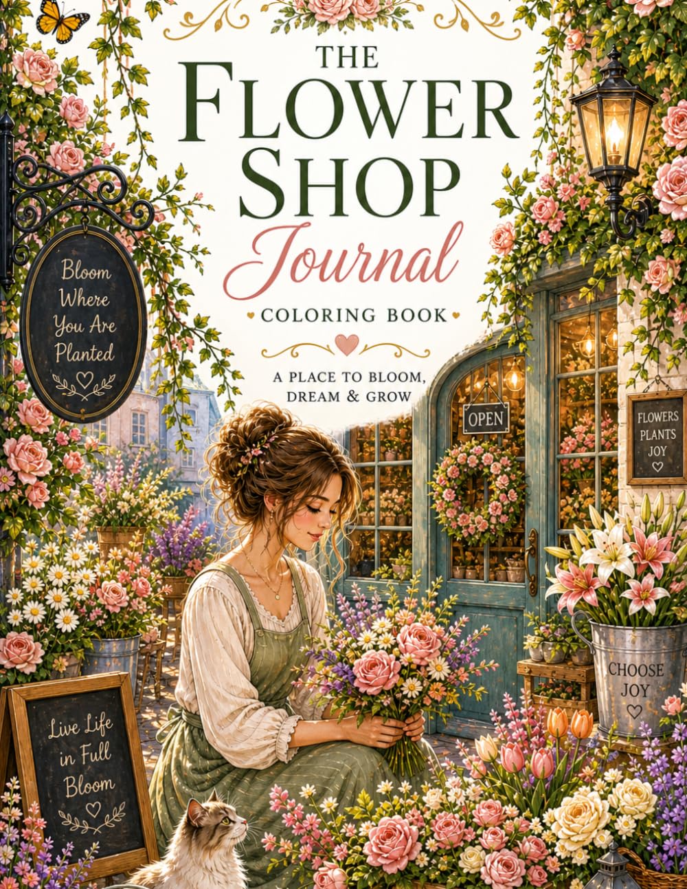 The Flower Shop Journal Coloring Book: A Cozy Cottagecore Floral Coloring Book for Adults Featuring Botanical Shops, Bouquets, and Relaxing Flower Scenes