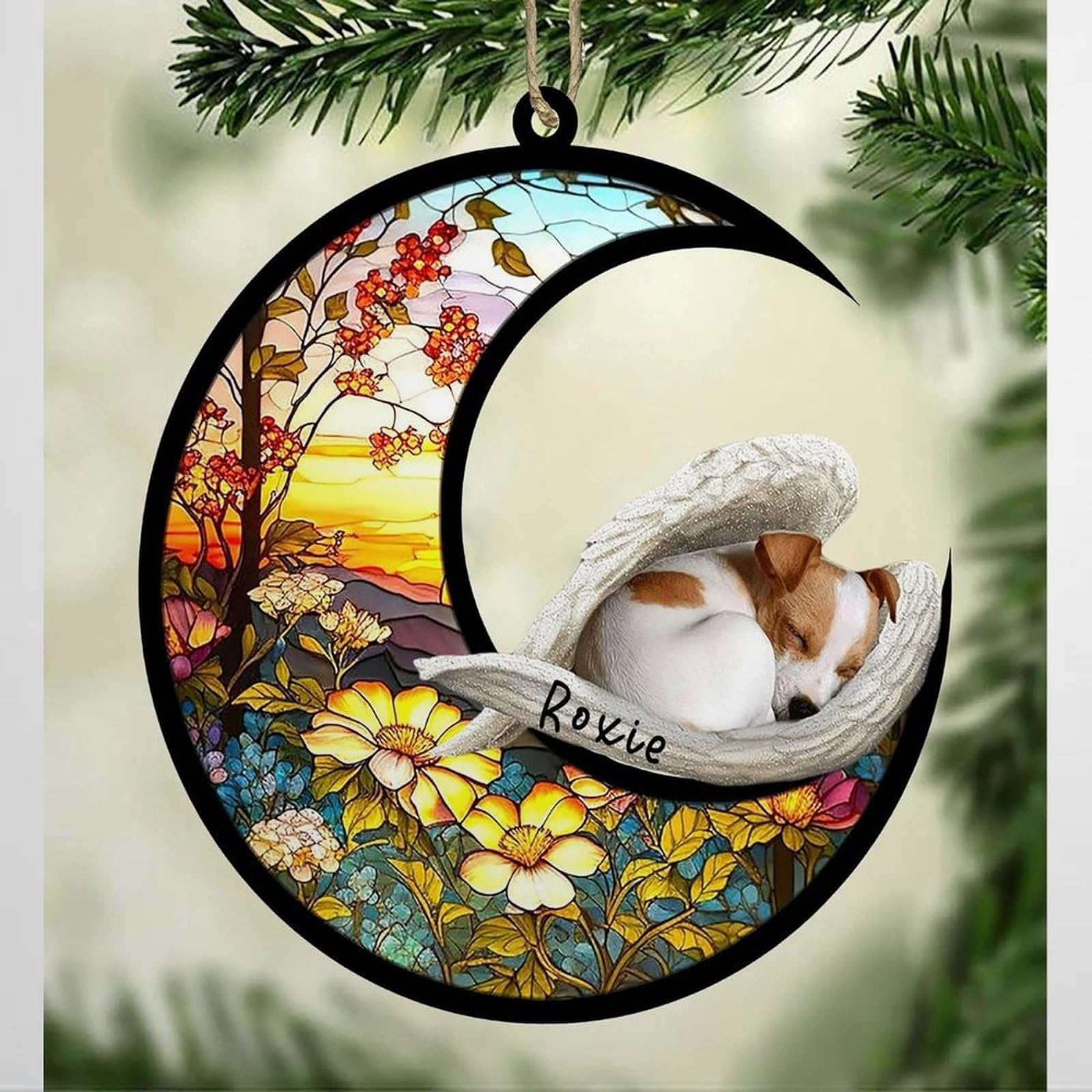 Luckluccy Jack Russell Terrier Personalized Dog Memorial Suncatcher,Christmas Ornament With Name,Pet Loss Catcher,Lovers Loss Of Dog