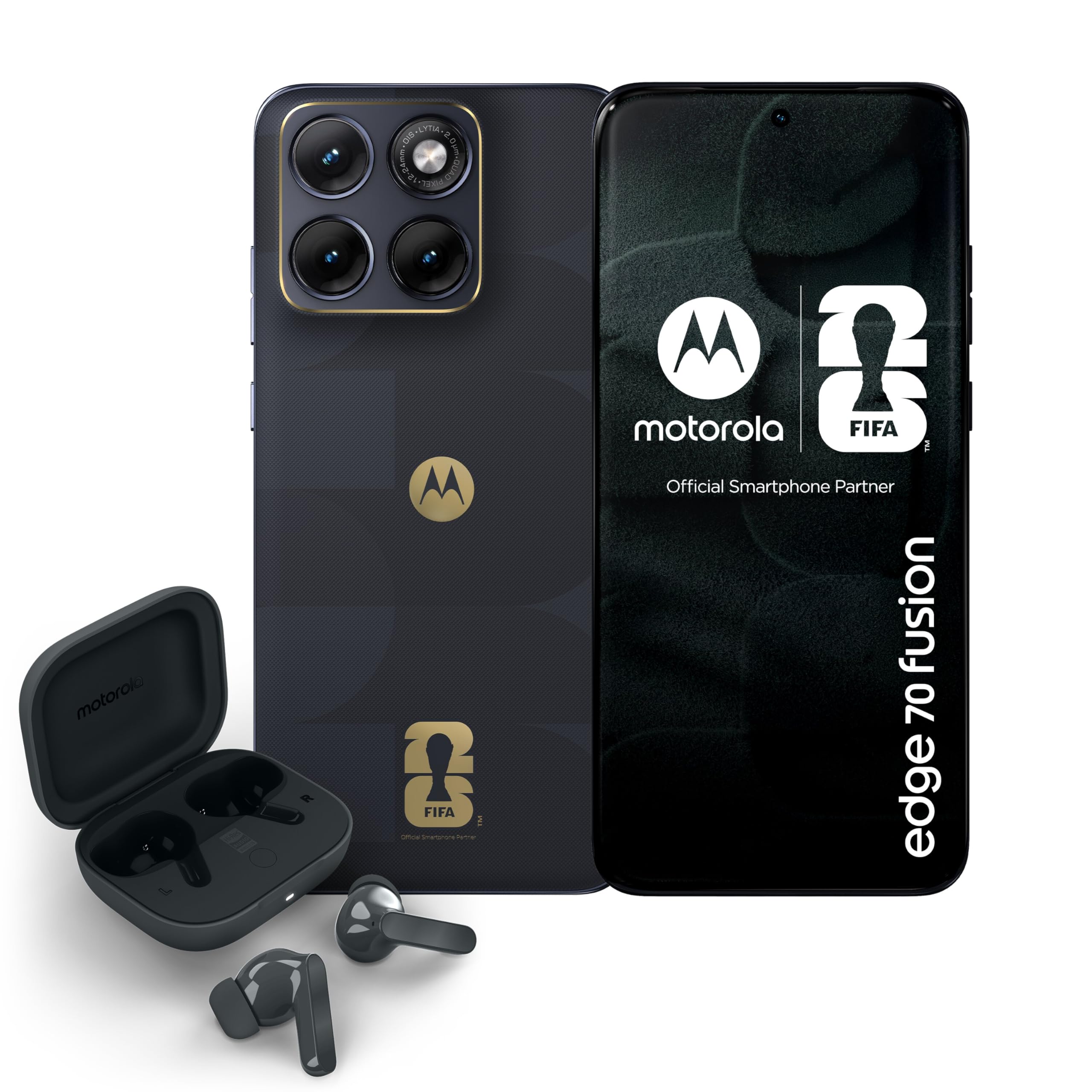 Motorola edge 70 fusion FIFA World Cup 26™ Edition e moto buds bass (8/​256 GB, fotocamera 50MP Sony LYTIA™ 710, display 6.7" Extreme AMOLED 144Hz, Snapdragon® 7s Gen 3, 5100mAh), PANTONE Silhouette