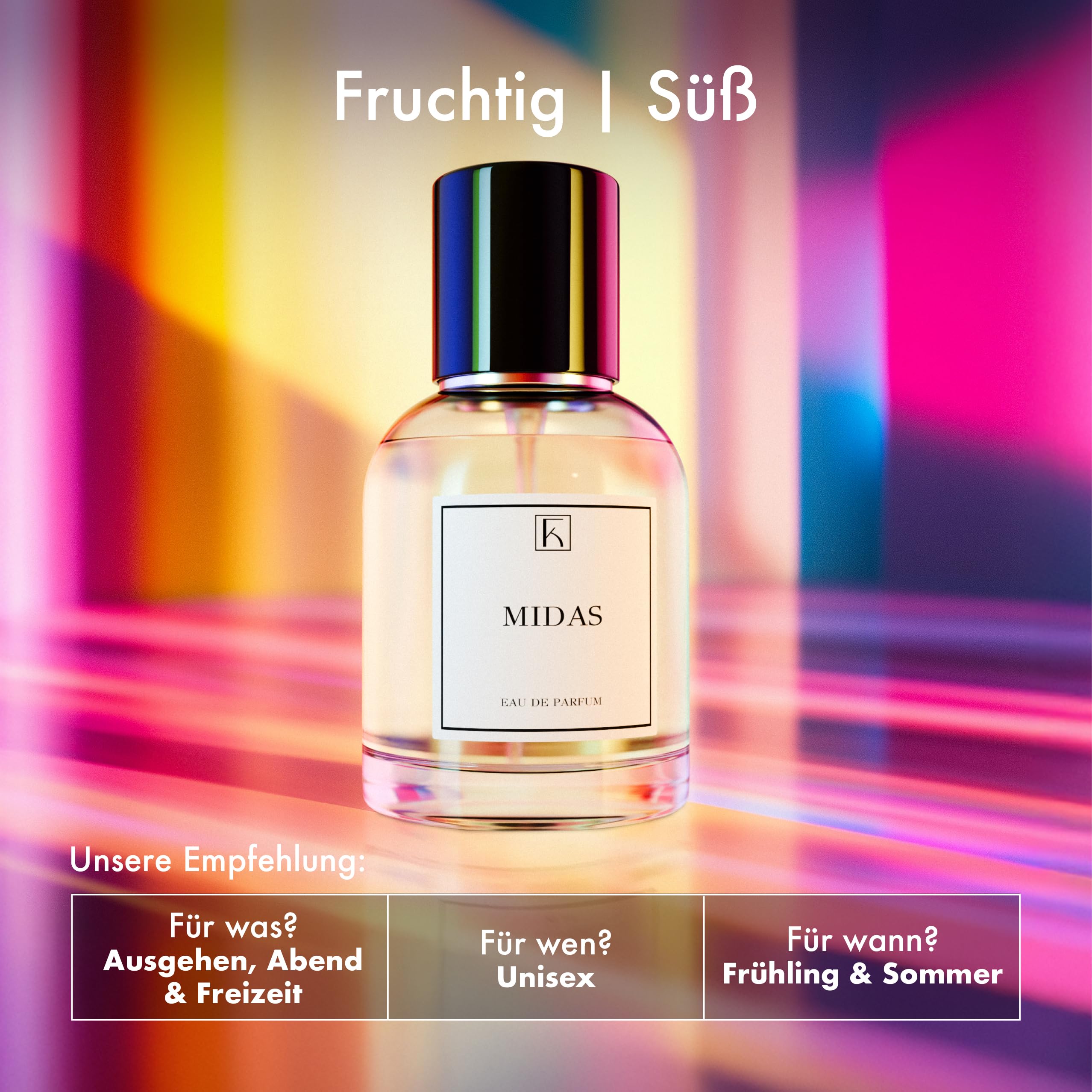 KAZAAR - MIDAS - 50ml - Eau de Parfum für Herren & Damen - Fruchtige Duftnoten von Zitrusfrüchten & warmer Ambra - mit 20% Parfümöl bis zu 8h lang anhaltender Duft - aus Schweizer Manufaktur