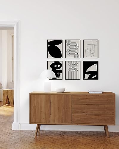 Miniatura 4 de HAUS AND HUES Arte abstracto negro para pared, juego de 6 impresiones artísticas modernas de líneas negras y grises, arte abstracto geométrico