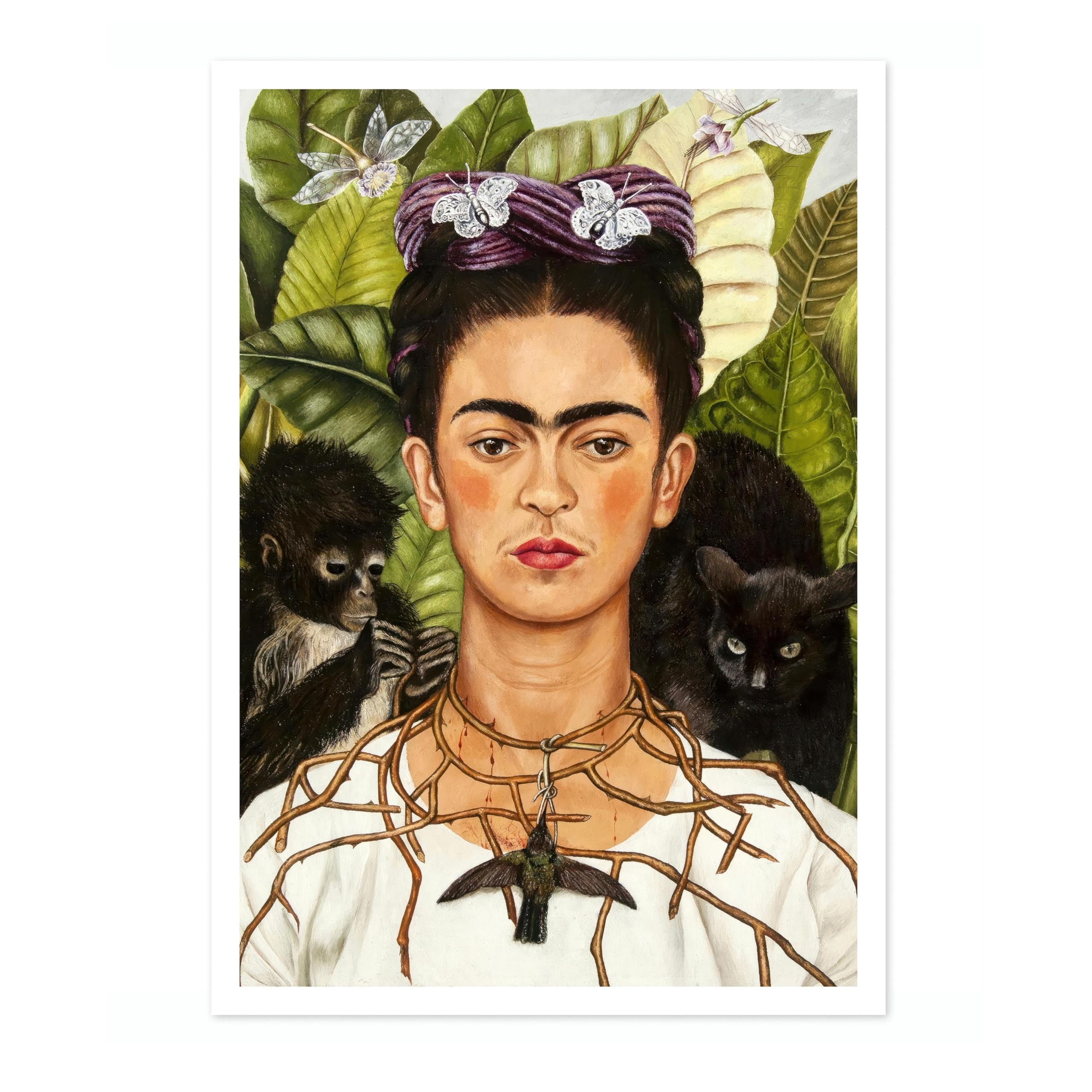 Self-Portrait With Thorn Necklace & Hummingbird Frida Kahlo Poster, Classic Art Painting Print, Art Exhibition Neutral Wall Art, Vintage Minimalist Home Decor Picture, A3 (Print Only) - 42x29.7cm