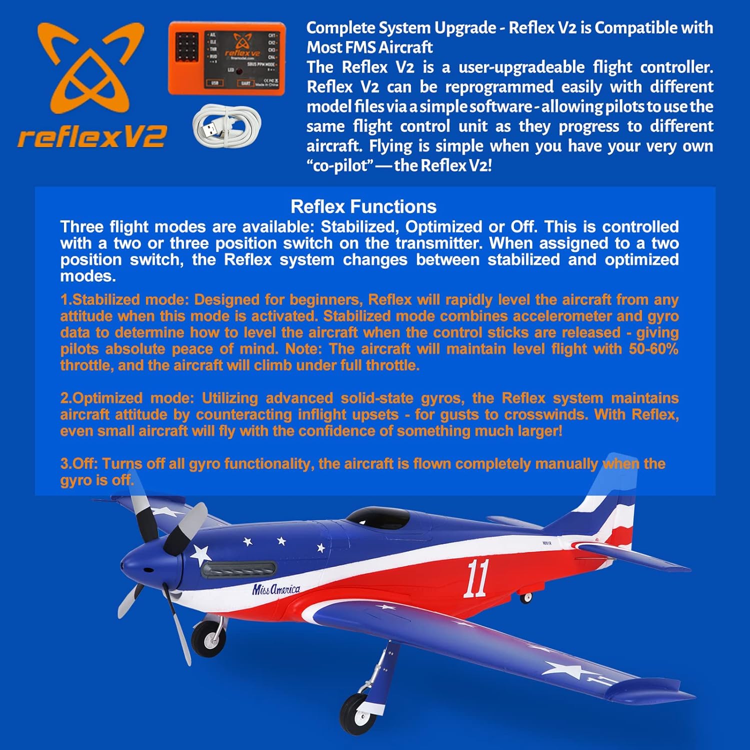 Fms Rc Plane for Adults Remote Control Airplane 1100mm P-51 MA Mustang Without Reflex V2 Hobby Rc Airplanes 6 Channel PNP (No Radio, Battery, Charger)
