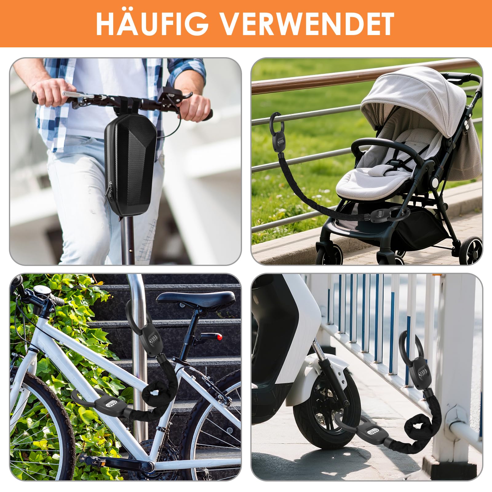 GuKKK Candado Patinete Electrico con 4 códigos, Cerradura de Esposas con llave, Scooter Eléctrico Antirrobo Bloqueo con 4L Bolsillo impermeable, Candado para Bicicleta de Alta Seguridad