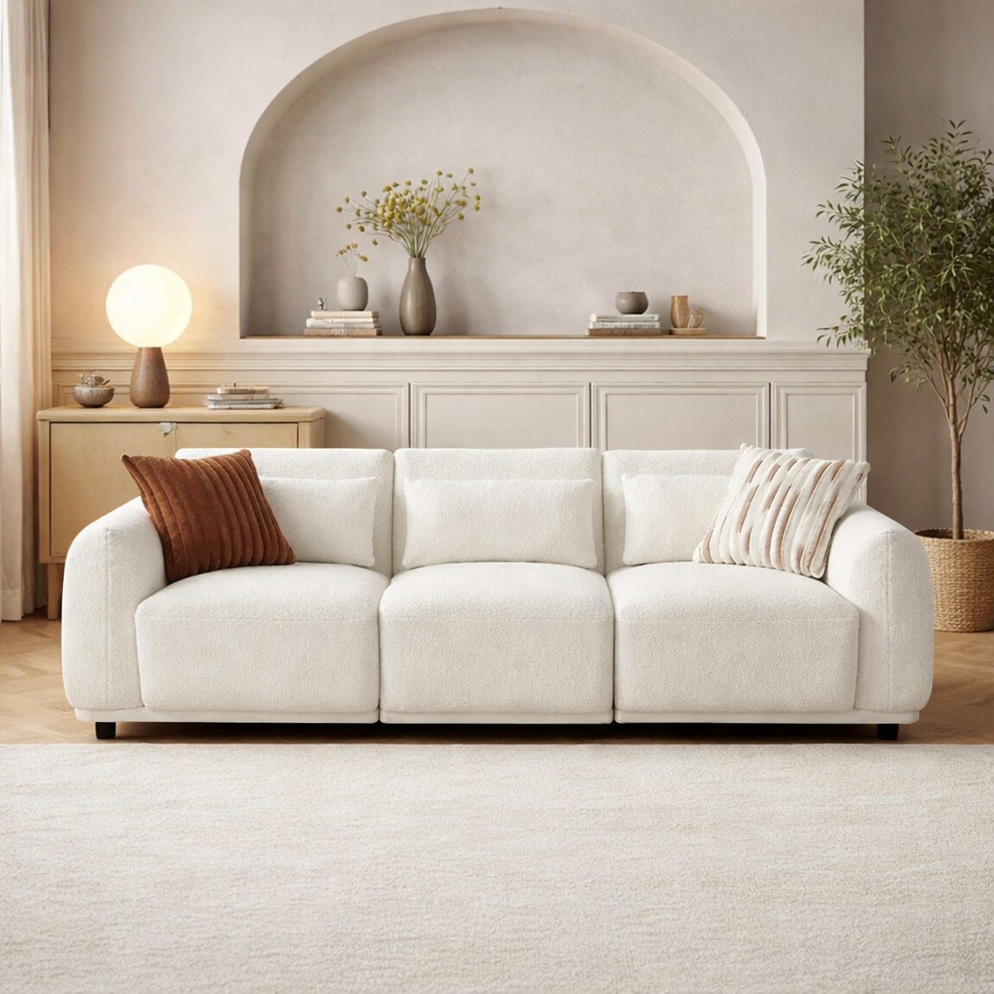 Alicent Modern Premium Boucle Fabric Sofa, Upholstered 3 Seater Sofa Set for Living Room, (Cream Colour) Premium Boucle Fabric Sofa-image-40