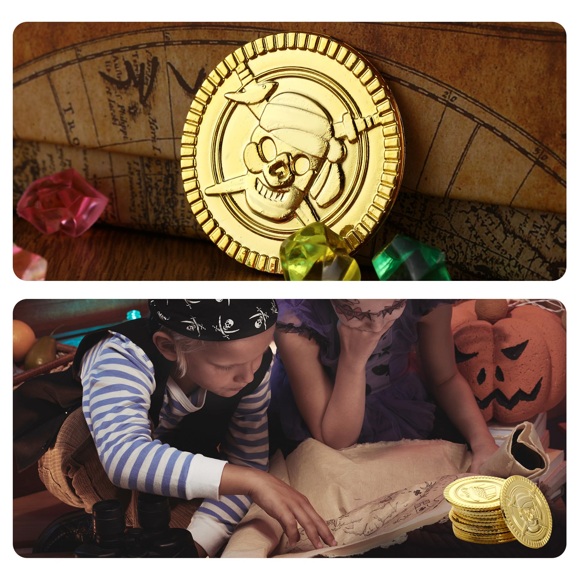 320 Pezzi Tesoro Pirati Giocattolo, 160 Pezzi di Monete d'oro e 160 pezzi di Gemme dei Pirati, Adatti per la Caccia al Tesoro della Festa di Compleanno dei Bambini, Halloween, Regali Decorativi