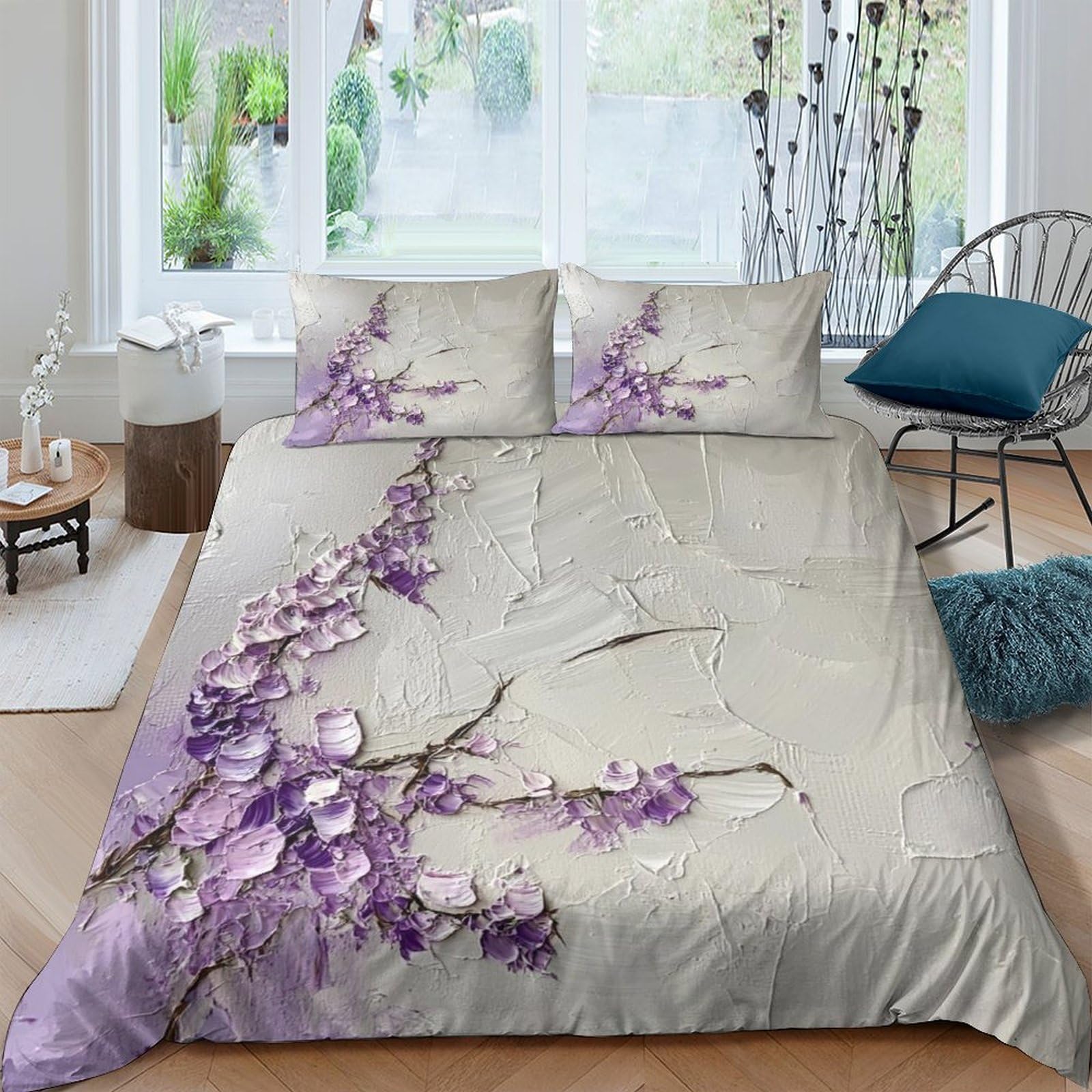Ctjqhvkz Style-5 3D Printed Purple Blossom Fitted Sheet Microfiber Soft Breathable Japanese Sakura Bed Cover For Bedroom Guest Room Decor Single（135X200cm）
