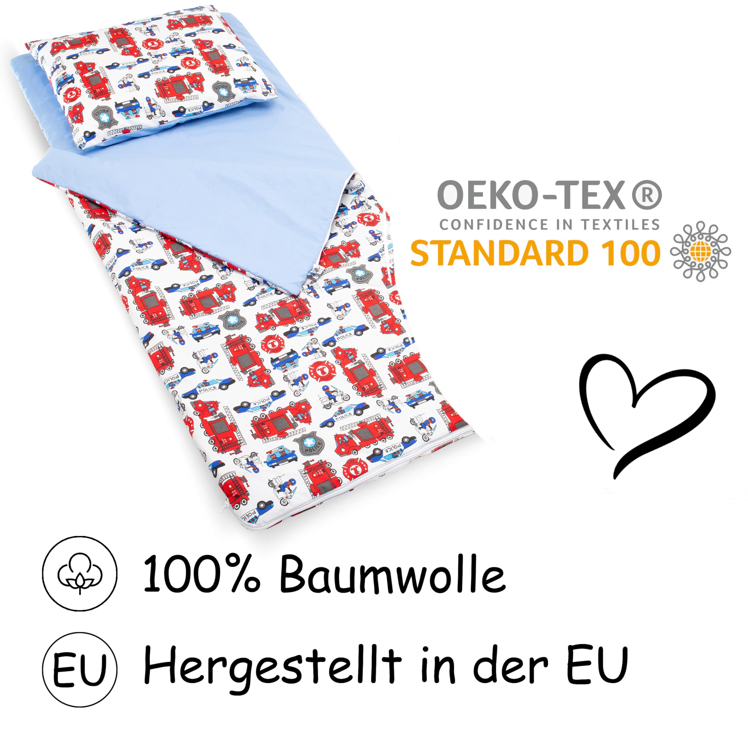 PinkZebra Schlafsack Kinder 140x75 cm Öko-Tex Polizei