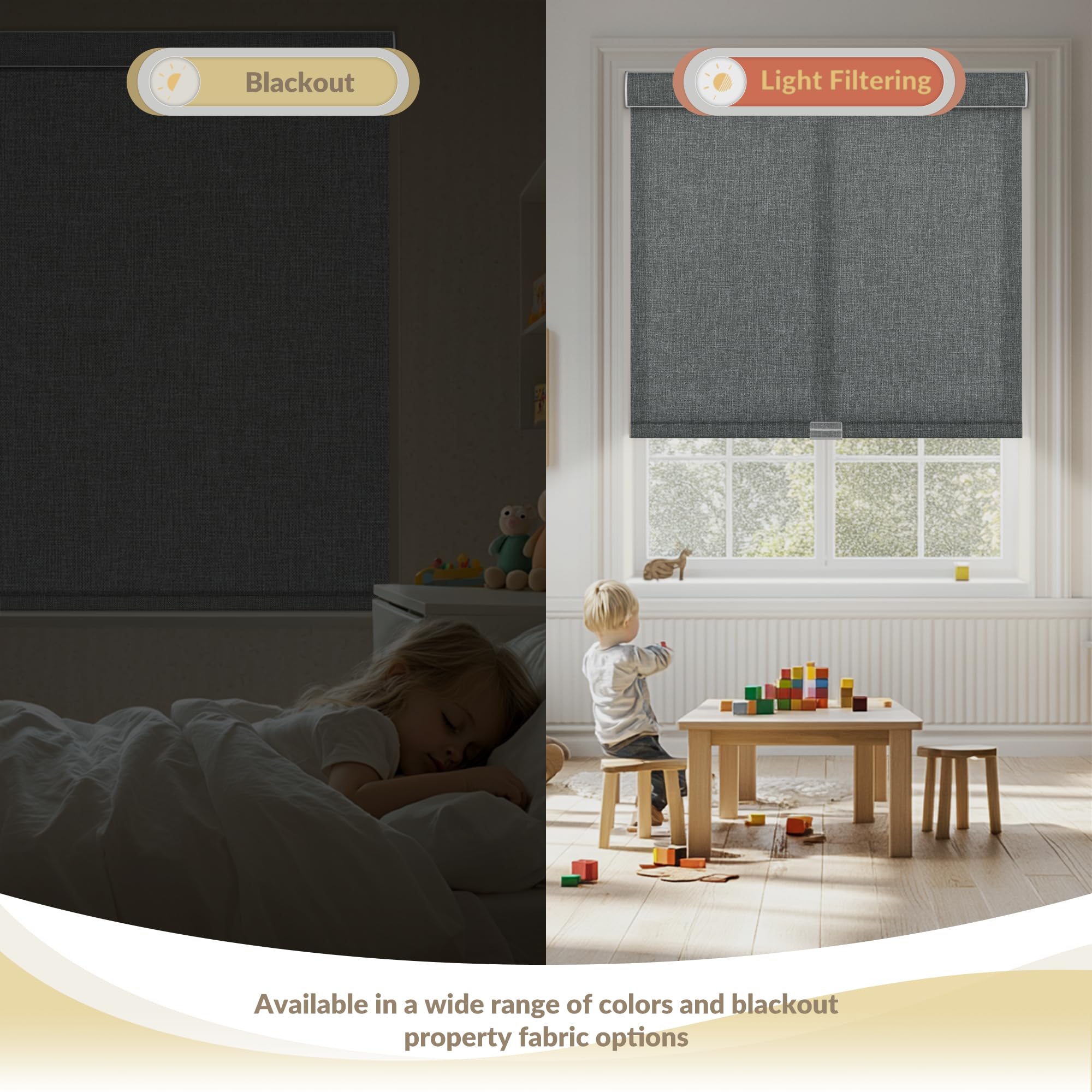 Blackout Roller Shades for Windows,Cordless,Pull Down Roller Blinds,Thermal Insulated Linen Fabric UV Protection,Window Shades Blinds for Home,Door,Easy to Install,Blackout-Grey,Customize Now