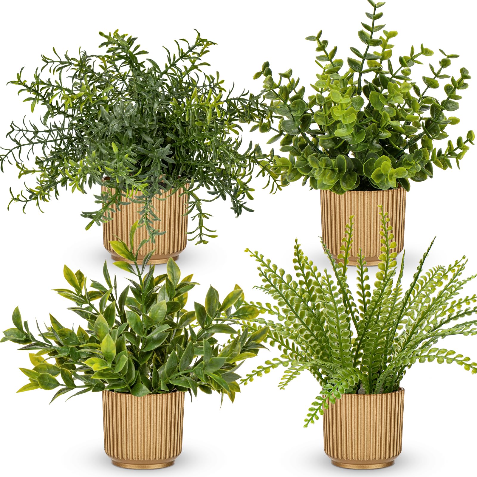 Oairse Small Artificial Plant Indoor in Gold Pot 4 pcs Fake Plants Potted