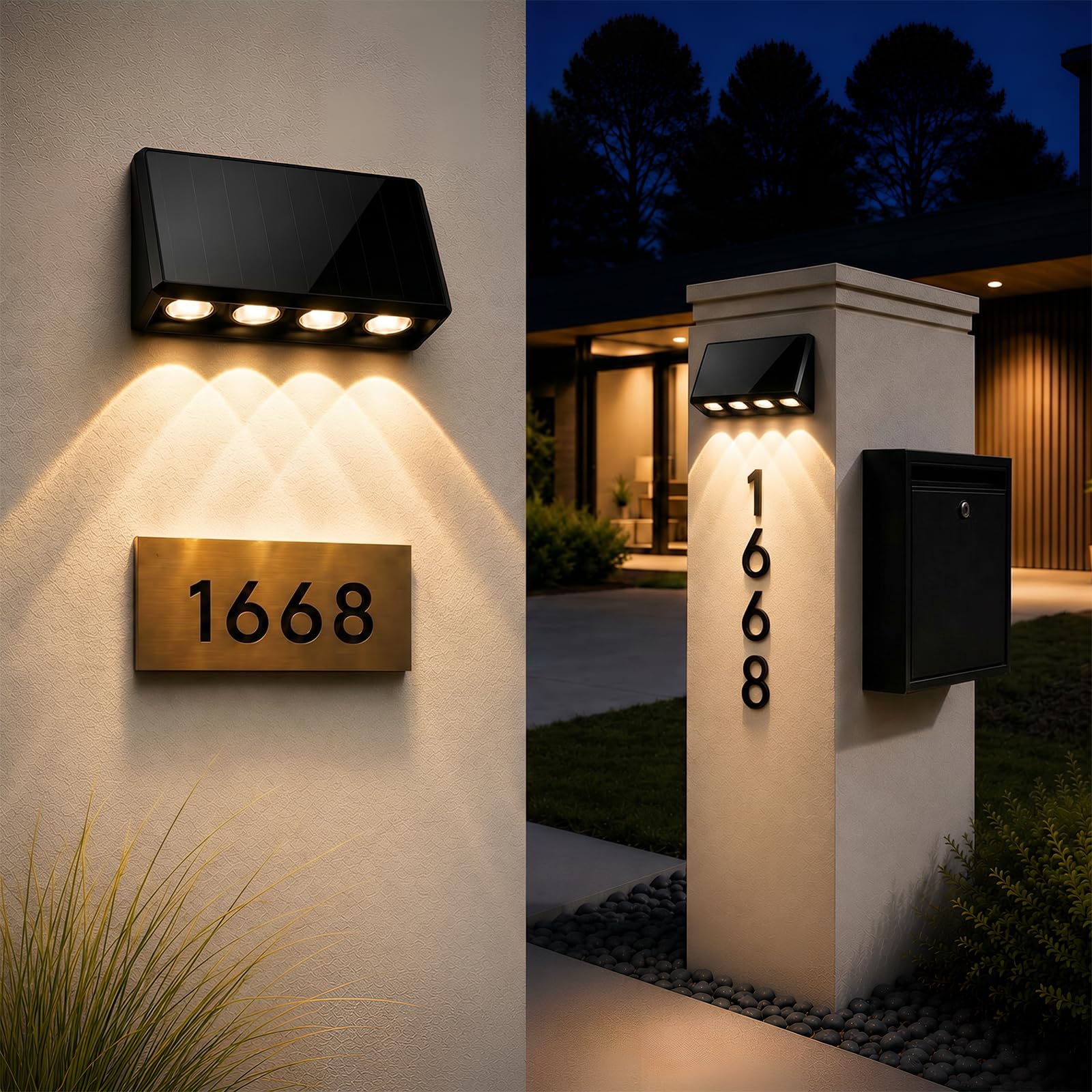 Luci solari per recinzioni da esterno, 4 LED più grandi e più luminose con 3 modalità, lampade solari impermeabili IP65 per esterni, terrazzo, cortile