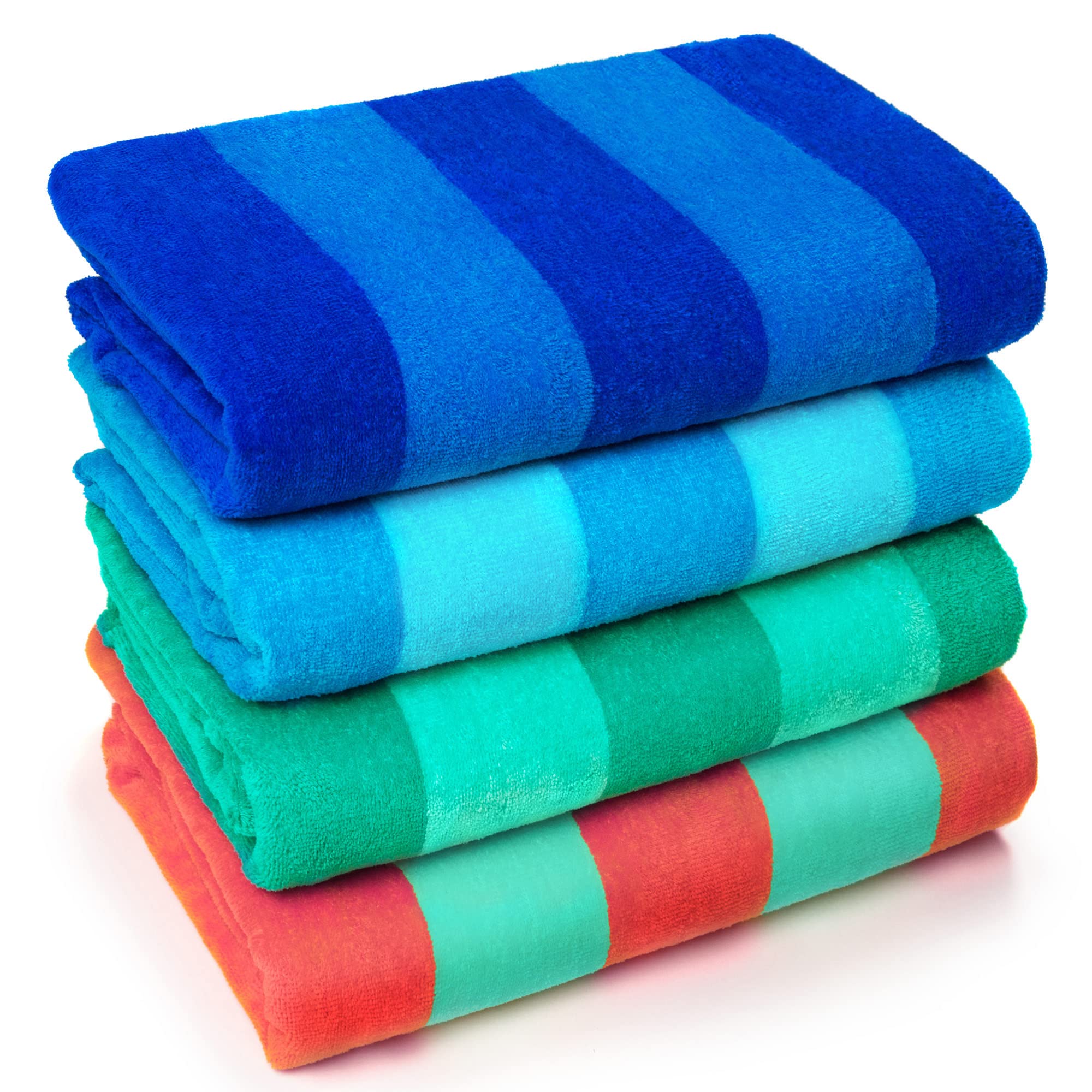Beachland - Telo mare morbido cabana a righe per hotel, piscina e resort, bicolore assorbente, 100% cotone 4 Pack Royal-turchese-corallo-menta