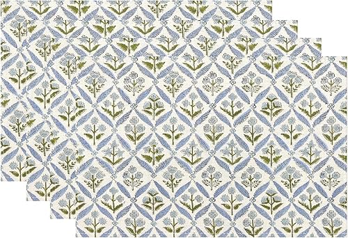 Juego de 4 manteles individuales florales con estampado de bloques de 12 x 18 pulgadas, manteles individuales rectangulares modernos y bohemios con