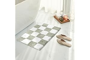 Tititex Sage Green White Checkered Grid Bathroom Rug: Plush Softness Meets Checkered Charm