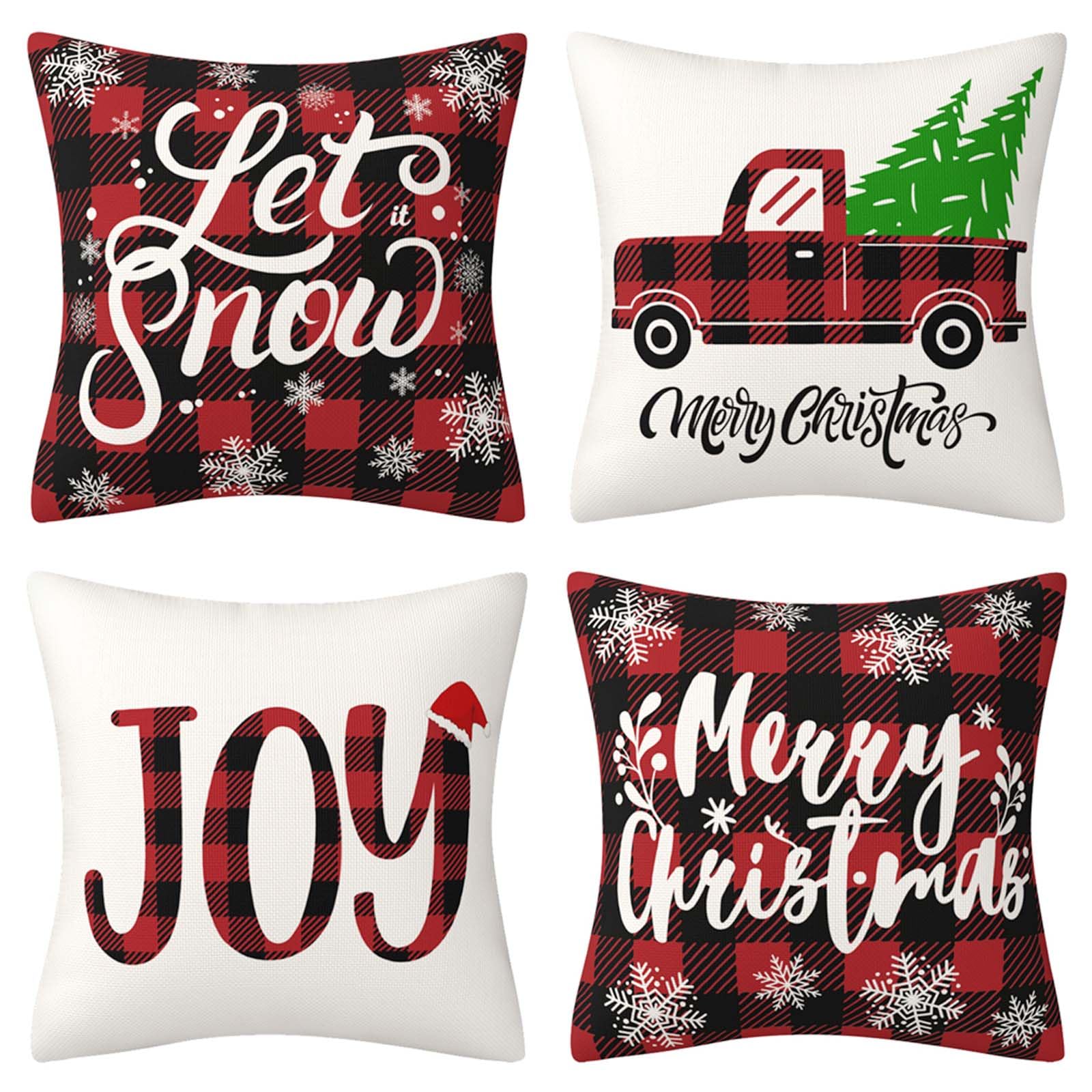 Christmas Pillow Covers 18 x 18 Inch Set of 4 for Christmas Decoration Farmhouse Black and Red Buffalo Plaid Pillow Case for Christmas Home Office Sofa Couch Bed Decoration