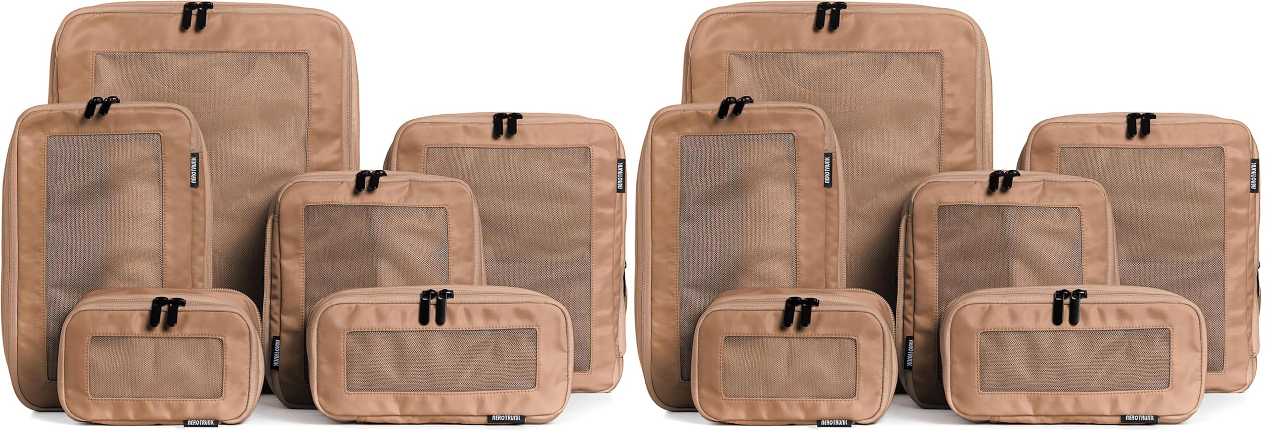 Aerotrunk Compression Packing Cubes for Travel - Luggage Organizer Bags - Double Zipper Packing Cubes for Suitcases (12-Pack, Mocha)