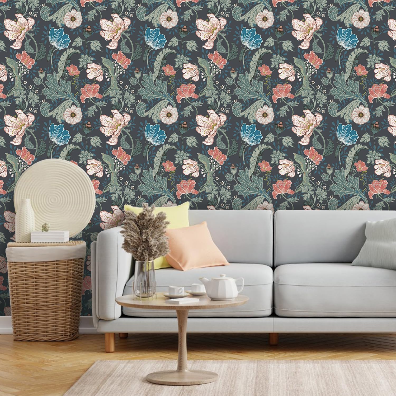 ANHUIB Bohemian Green Floral Wallpaper 17”x118”Peel and Stick Room Vintage Botanical Removable Art Wallpaper Boho Blossoming Flowers Plant Wall Paper PVC Vinyl Contact Paper for Bedroom Bathroom - Image 2