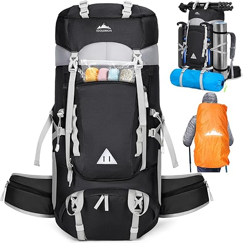 IGOLUMON Mochila de senderismo de 60 litros impermeable mochila de camping con cubierta de lluvia, mochila grande y ligera para hombres y mujeres