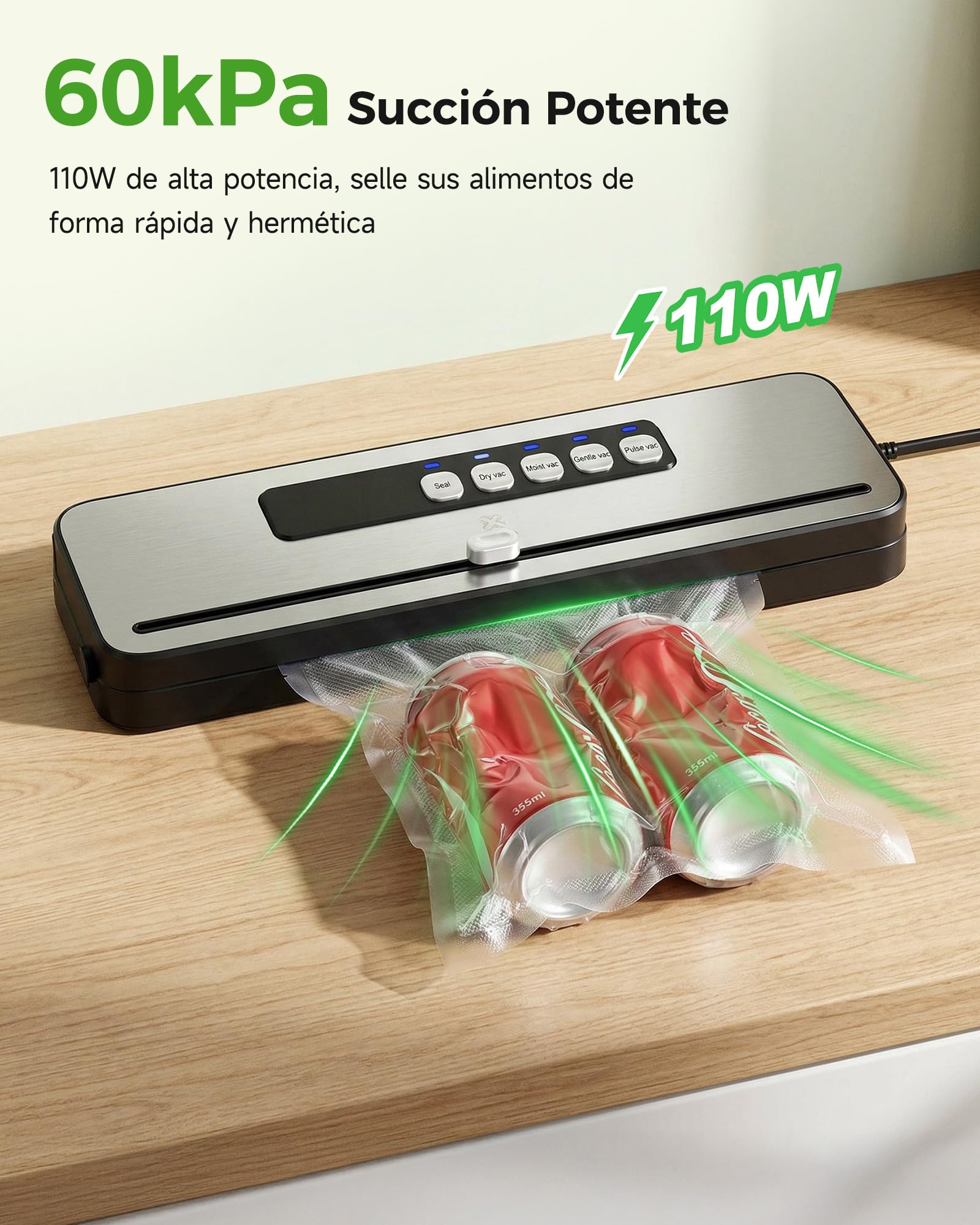 WOOX Envasadora al Vacío, Máquina Envasadora al Vacio Domestica Rápida y Compacta, Incluye 10 Bolsas, Alta Velocidad de Trabajo Continuo, para la conservación de alimentos secos y húmedos