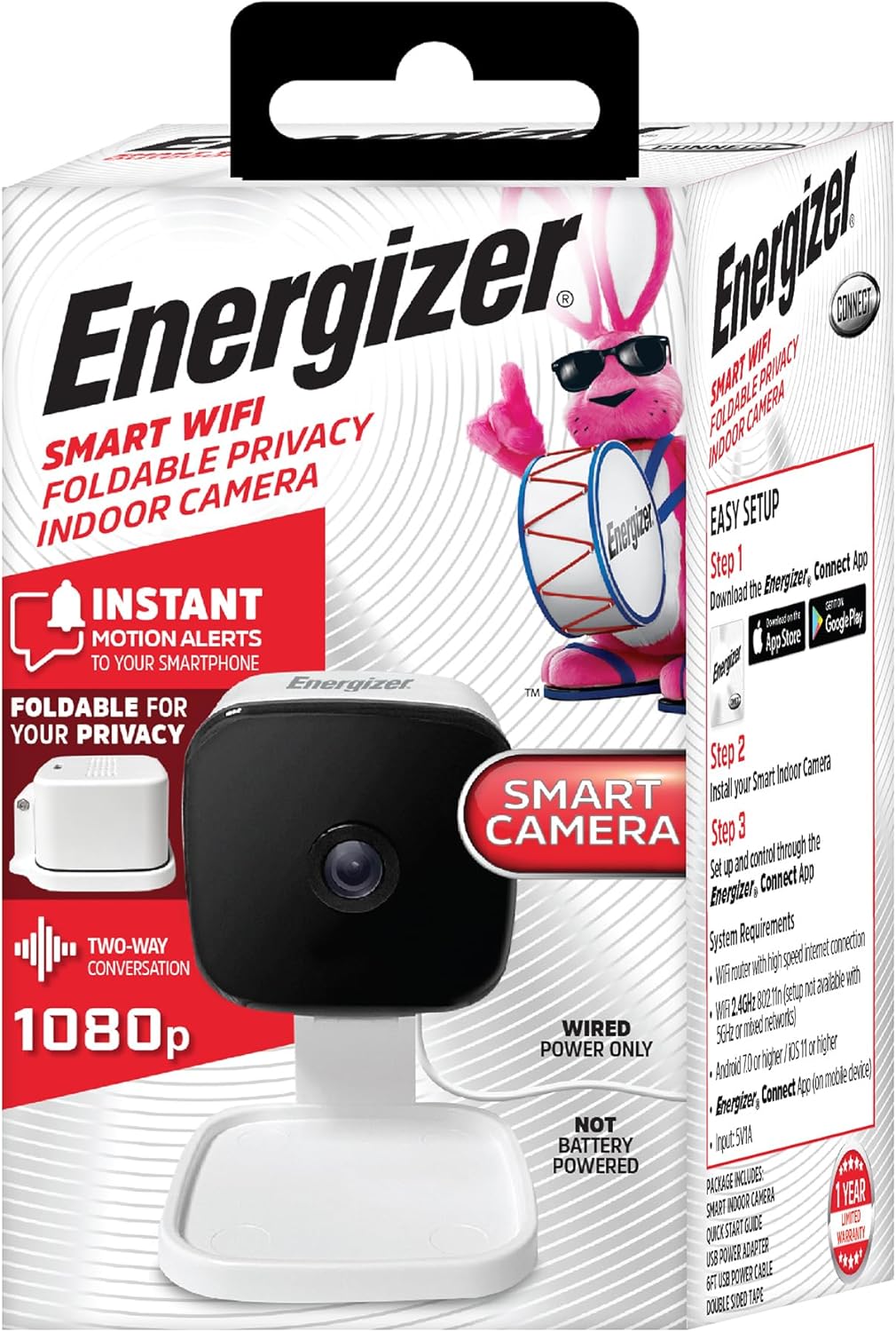 Energizer Smart WiFi Indoor Security Camera, 1080P Full
