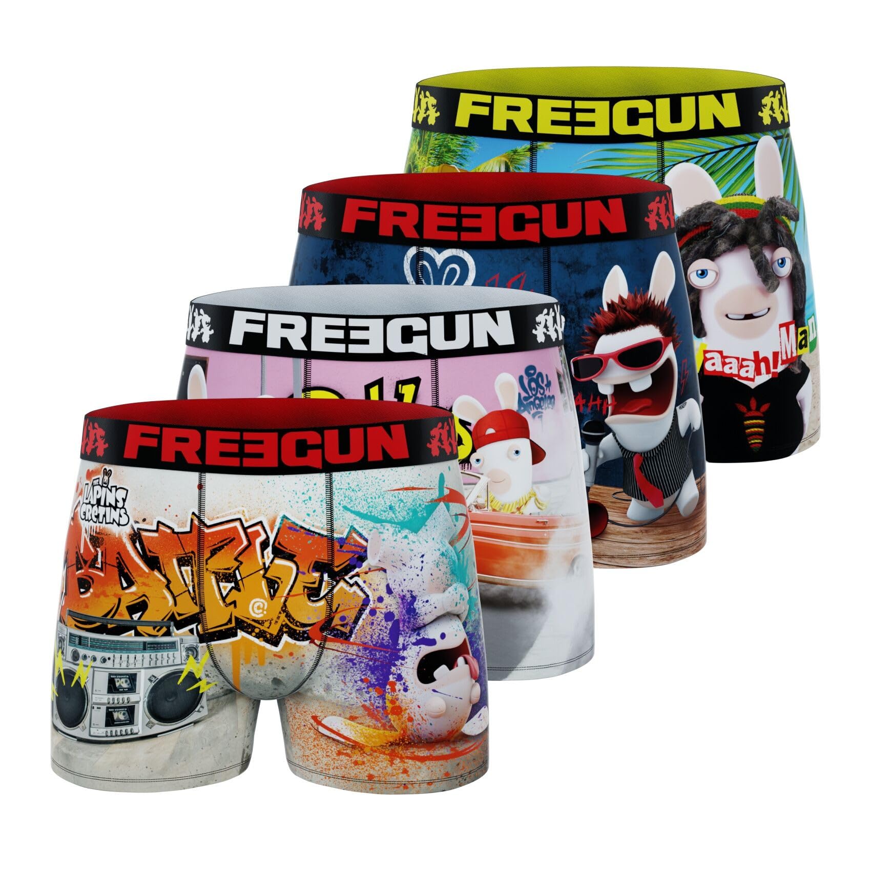 Freegun Boxer Homme Lapins Crétins, Caleçon Homme (Lot de 4)