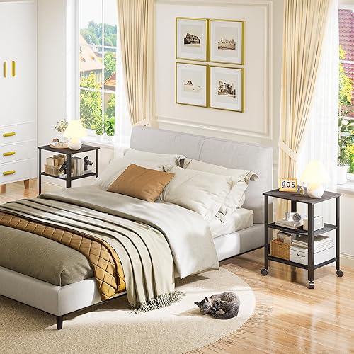 Miniatura 4 de Mesa auxiliar, mesa auxiliar con ruedas, soporte de impresora con almacenamiento de 3 niveles, mesita de noche, dormitorio, oficina, cocina, marco