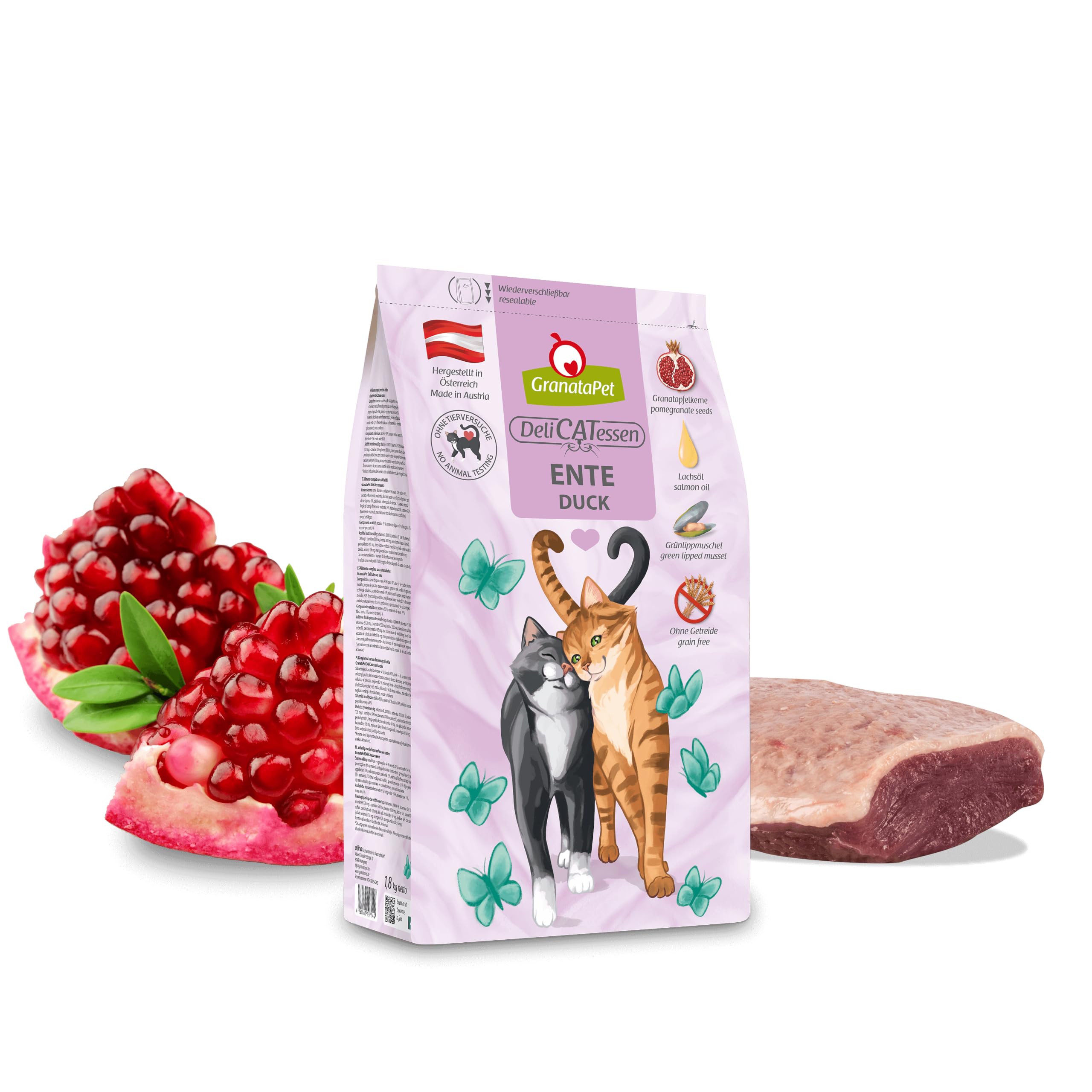 Granatapet Delicatessen Karma dla Kotów, Kaczka/Kurczak, 9 kg | Karma pełnoporcjowa, Bez zbóż, Bez dodatku cukru, Tauryna, Olej z łososia i małża nowozelandzka, Made in Austria