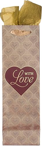 Miniatura 6 de With Love Bolsa de regalo de vino  Bolsa de papel de una sola botella con papel de seda y asas, para fiesta de cumpleaños, agradecimiento de
