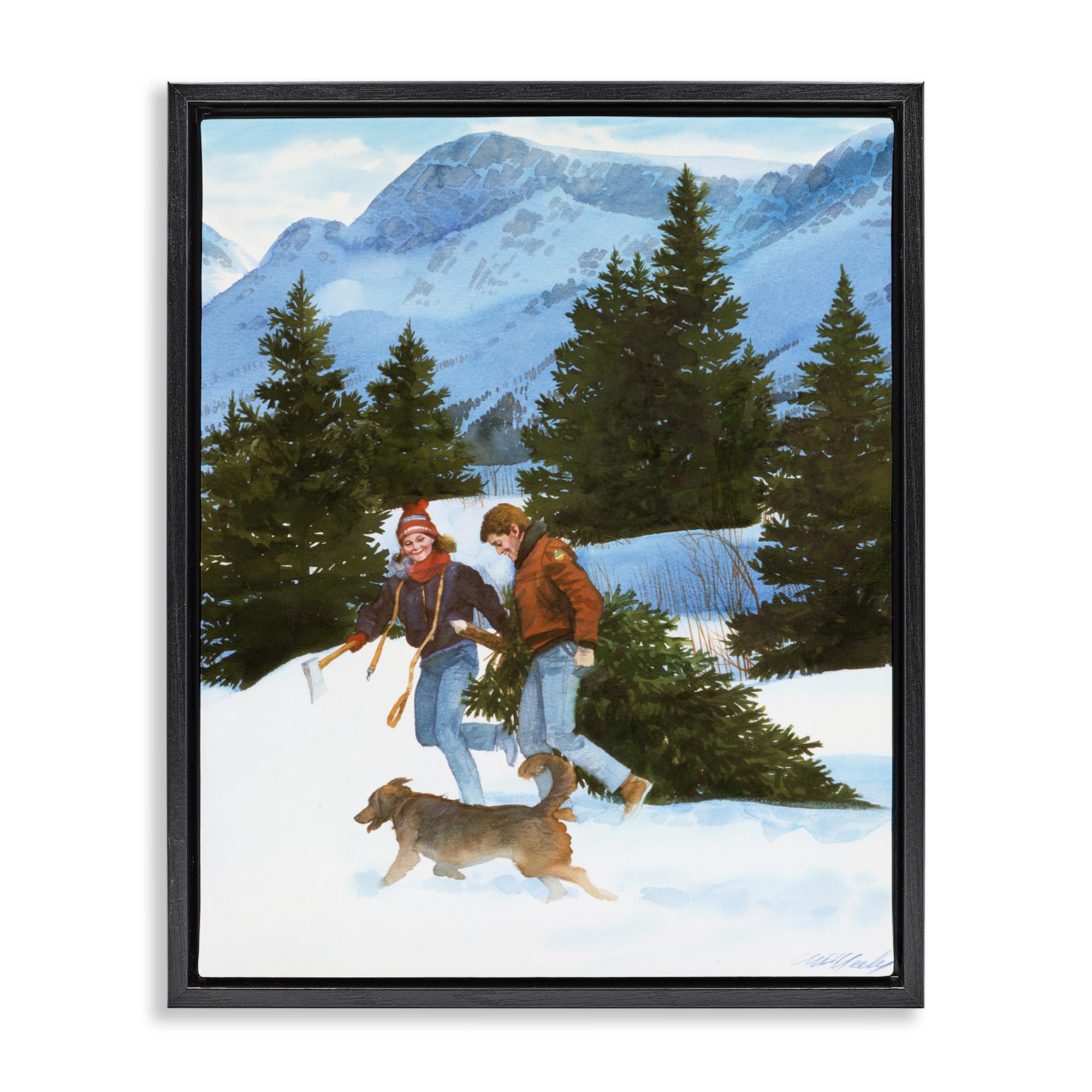'Couple Bringing Home Tree'| Floating Frame Canvas Art