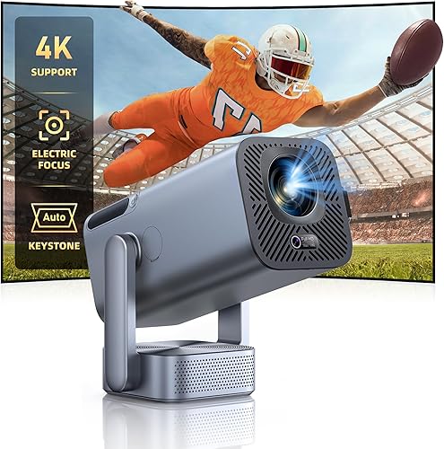 Mini proyector con WiFi y Bluetooth, 600ANSIenfoque eléctrico Proyector de película portátil nativo 1080P 4K para exteriores, soporte ajustable de