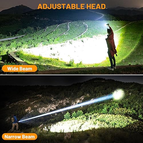 Miniatura 3 de Vinderfine Linternas recargables de alto lúmenes, 900.000 lúmenes, linterna LED súper brillante con pantalla LCD, 5 modos, IPX6 resistente al agua