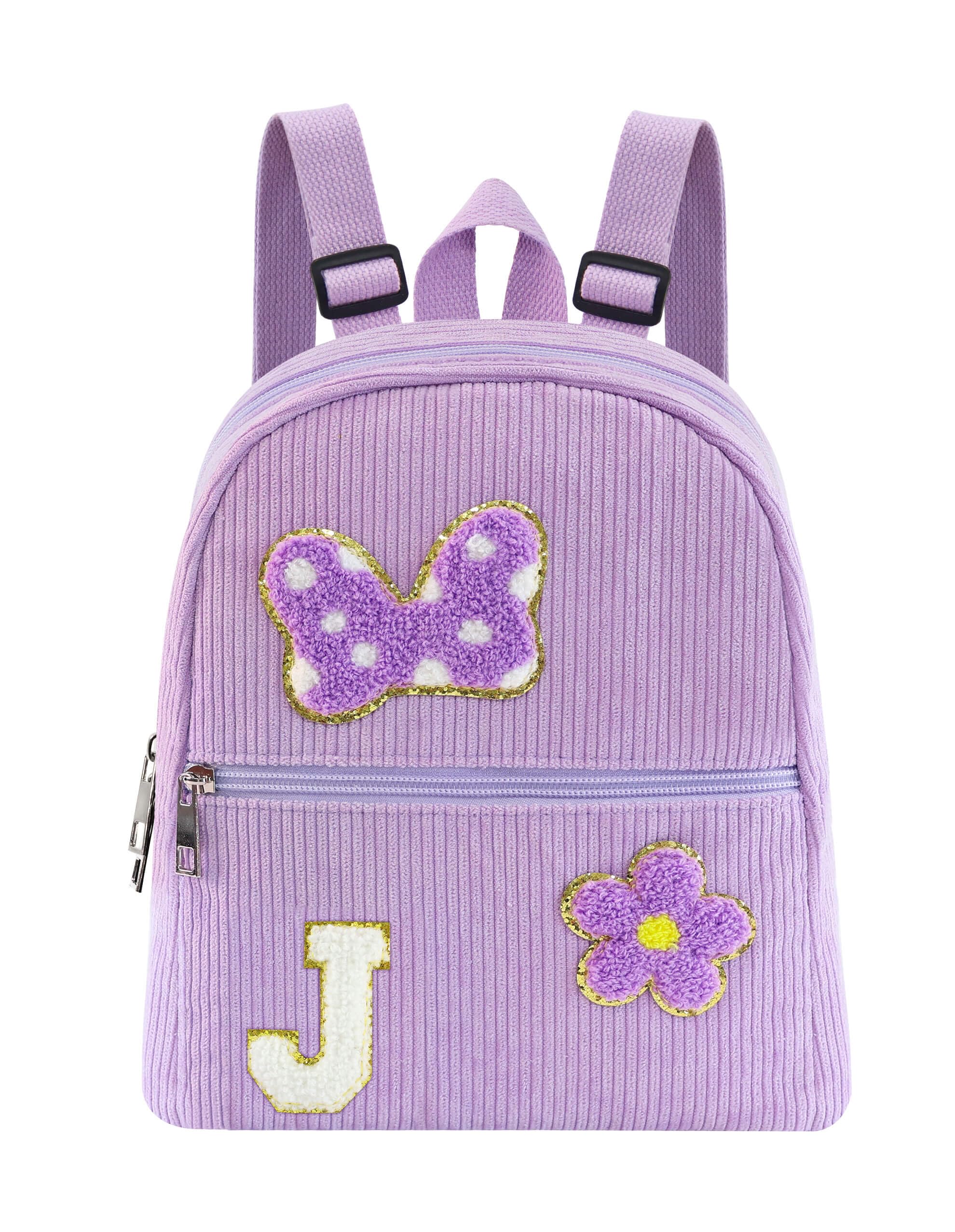 2 3 4 5 6 Year Old Girl Gifts Chenille Initial Mouse Bow Mini Backpack, Corduroy Toddler Backpacks Christmas Birthday Gifts for Girls 2-4 5-6, Purple