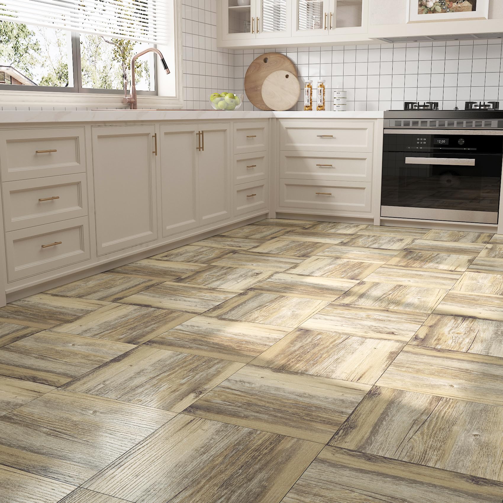 FunStick 30x30CM 30 Piastrelle Adesive Pavimento Legno Rustico Grigio Marrone Rivestimento Pavimento Adesivo Bagno Soggiorno Impermeabile Adesivi per Piastrelle Cucina Effetto Legno Grigio Marrone