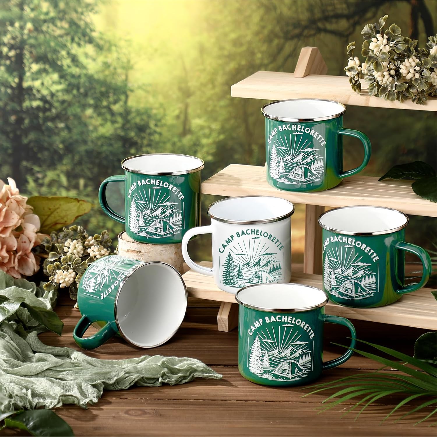 Baderke 6 Pcs Camp Bachelorette Decorations Enamel Mugs Portable Smooth Rim Enamel Mug for Bridesmaids Bridal Wedding Gifts Friend Bachelorette Gift Party